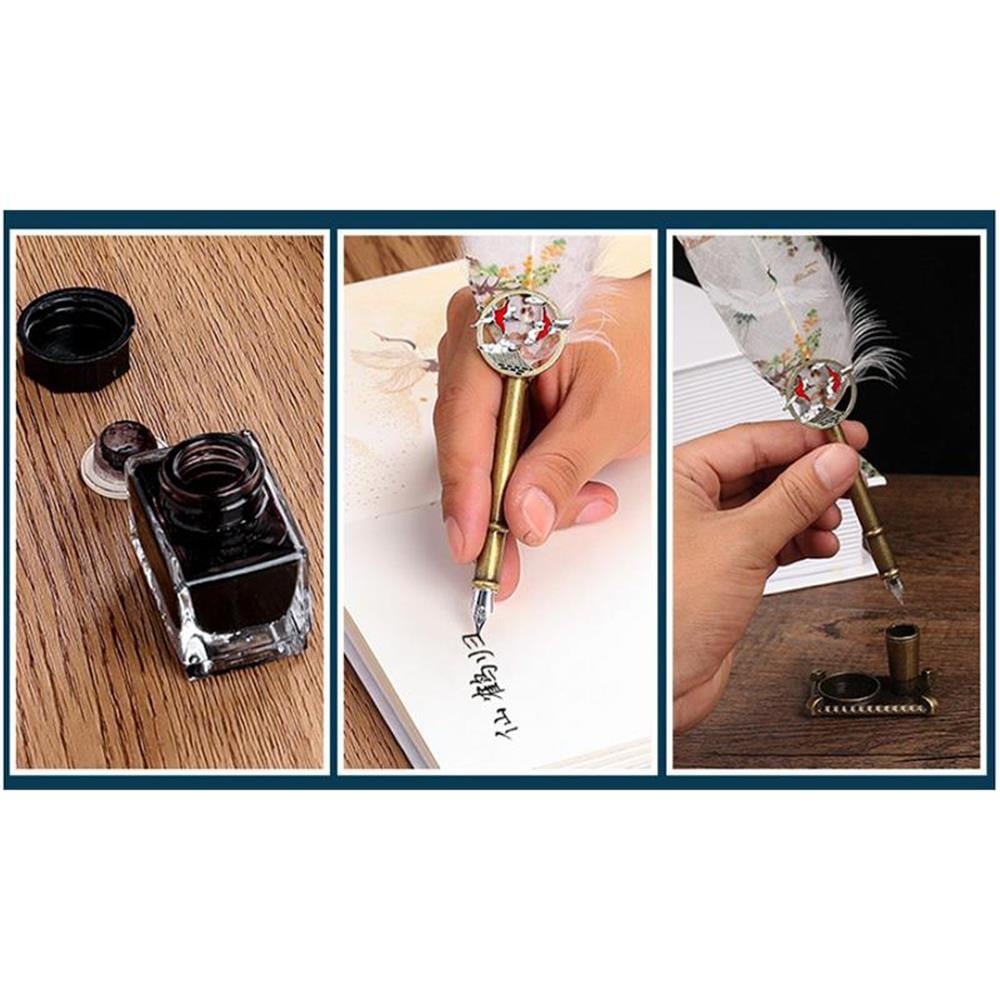 Tüy Divit Kalem Mürekkep Mühür Kaşık 10 lu Pirinç Set Cren Kuşu