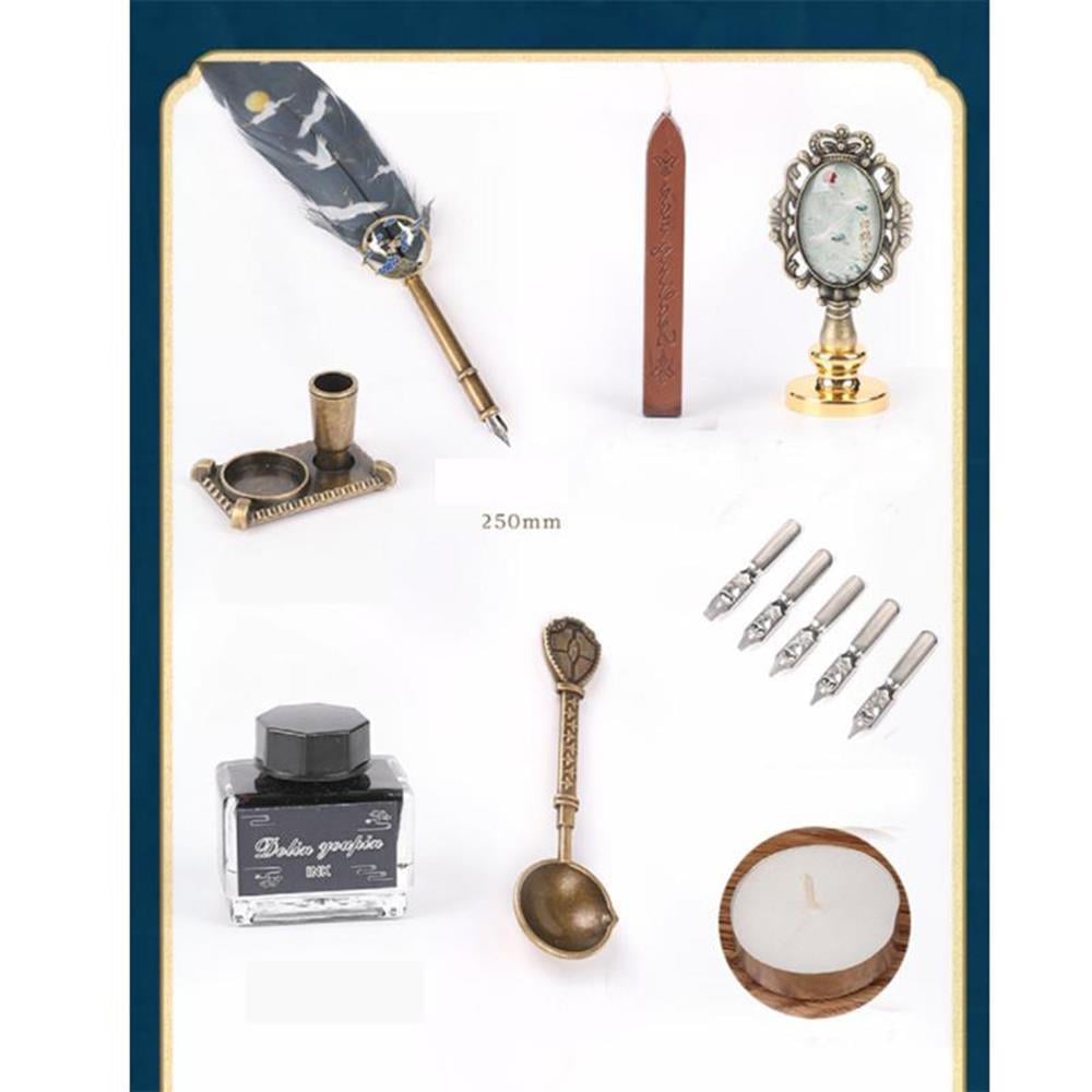 Tüy Divit Kalem Mürekkep Mühür Kaşık 10 lu Pirinç Set Cren Kuşu