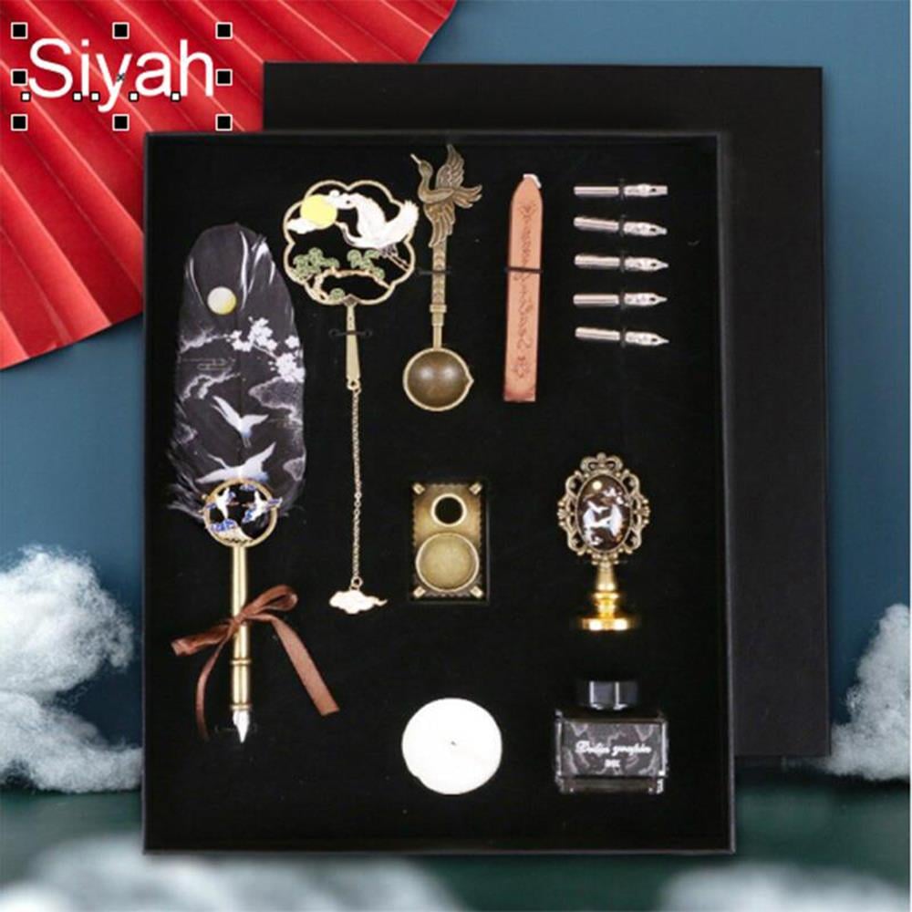 Tüy Divit Kalem Mürekkep Mühür Kaşık 13 lü Pirinç Set Cren Kuşu