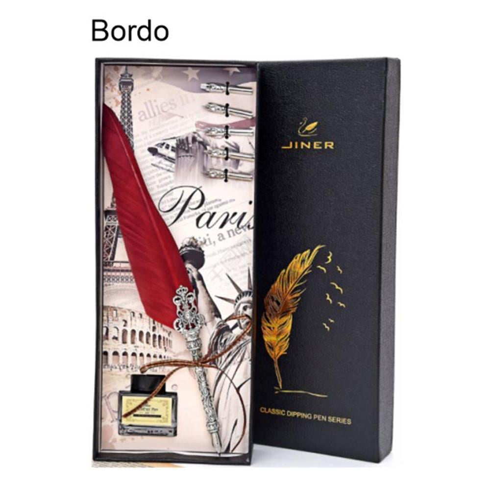 Tüy Divit Kalem Mürekkep Uç 7 li Pirinç Kaligrafi Set Kraliyet