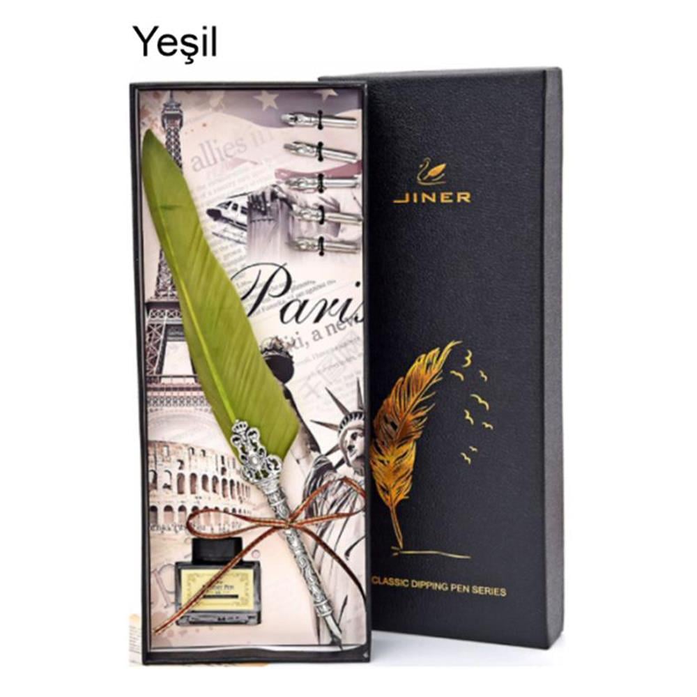 Tüy Divit Kalem Mürekkep Uç 7 li Pirinç Kaligrafi Set Kraliyet