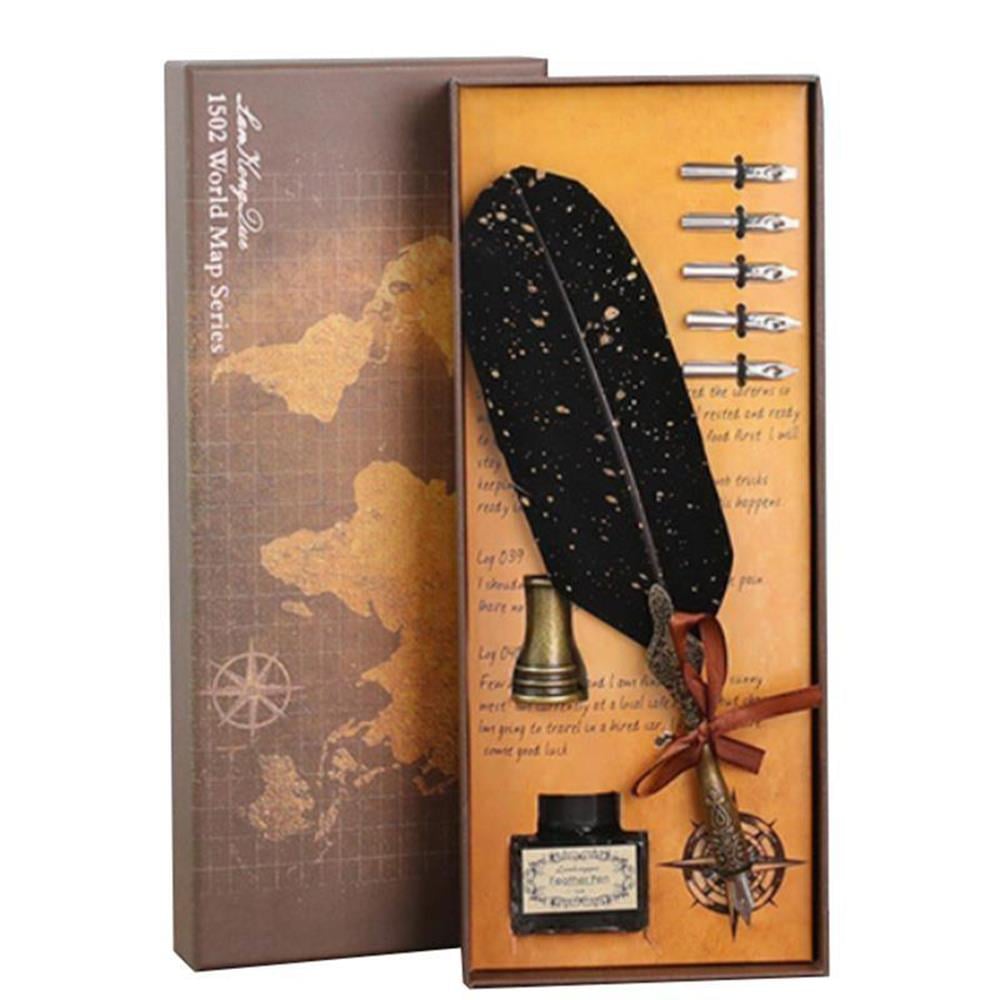 Tüy Divit Kalem Mürekkep Uç 8 li Pirinç Kaligrafi Set Altın Damla