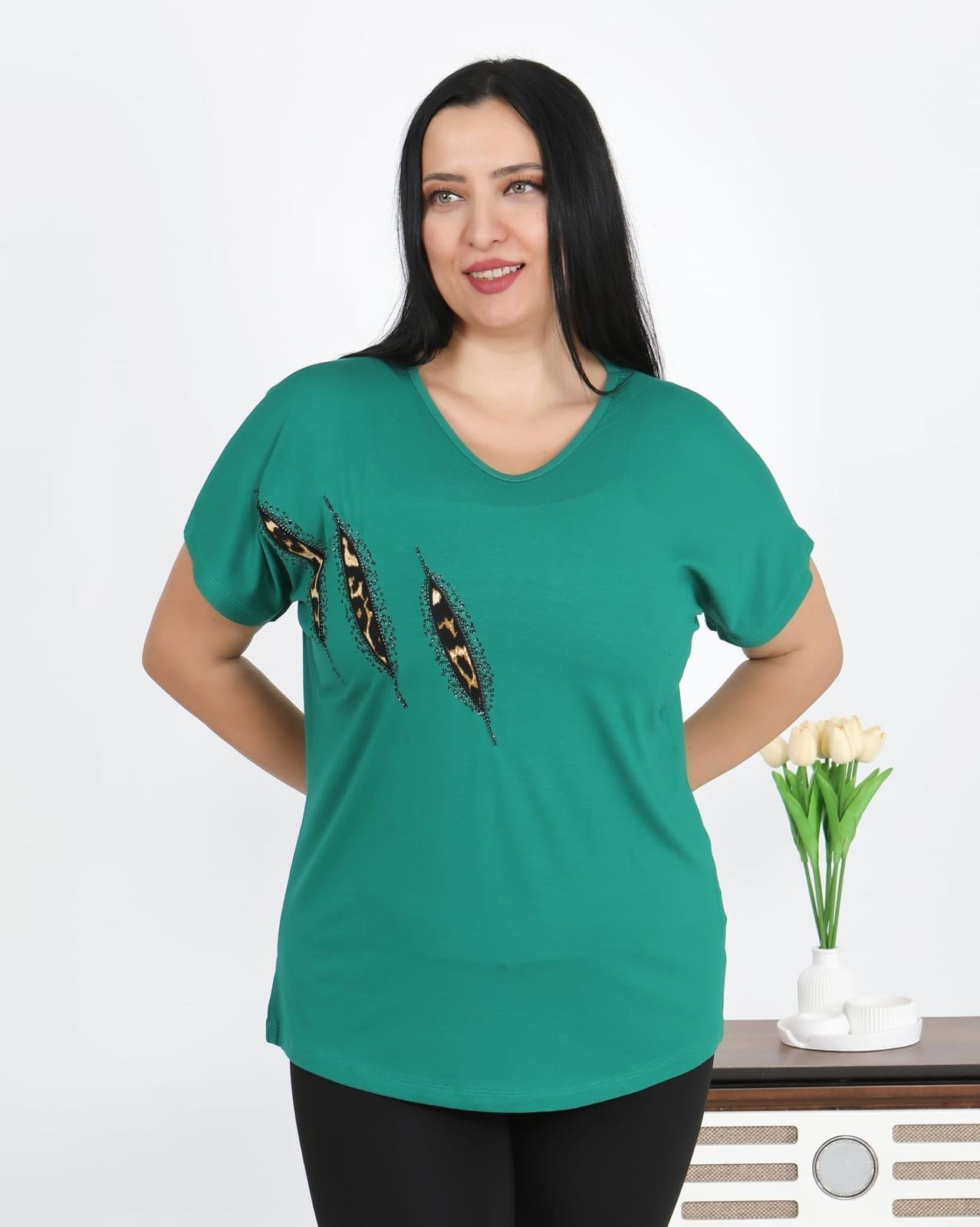 Göğsü pullu leopar aplikeli - 1083