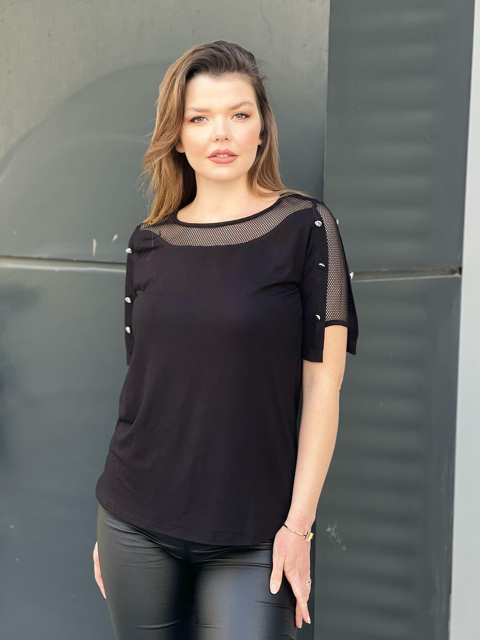 Omuzu fileli düğme detaylı bluz - 7645