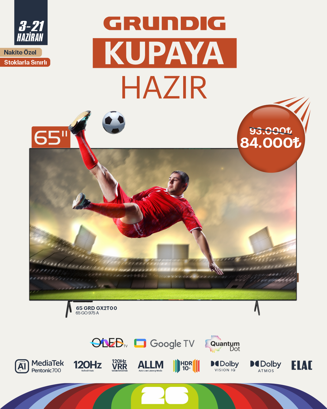 65 inch Grundig AI Google OLed TV 120Hz VRR (4K@120Hz) / 65GRD-GX2T00 (65 GO 975A)