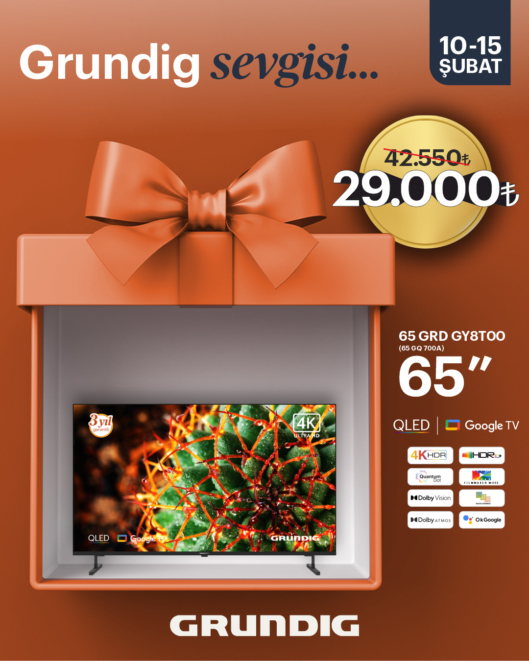 65 inch Grundig Google 60hZ QLed TV / 65GRD-GY8T00 (65 GQ 700A)