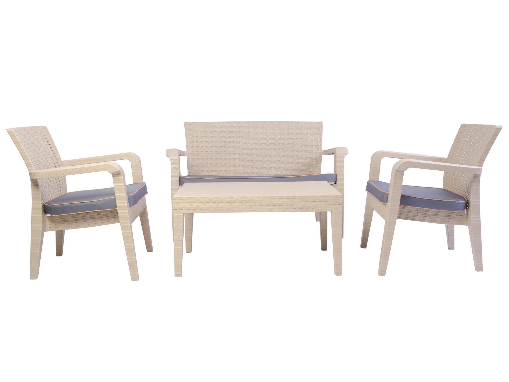 Alaska İkili Krem Set, Minderli, 2+1+1+S