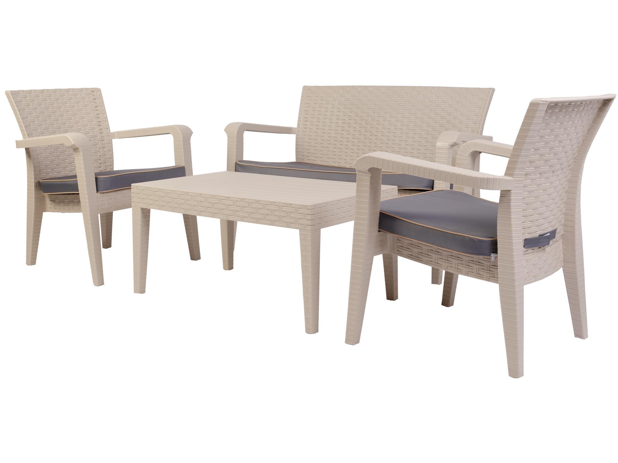 Alaska İkili Krem Set, Minderli, 2+1+1+S