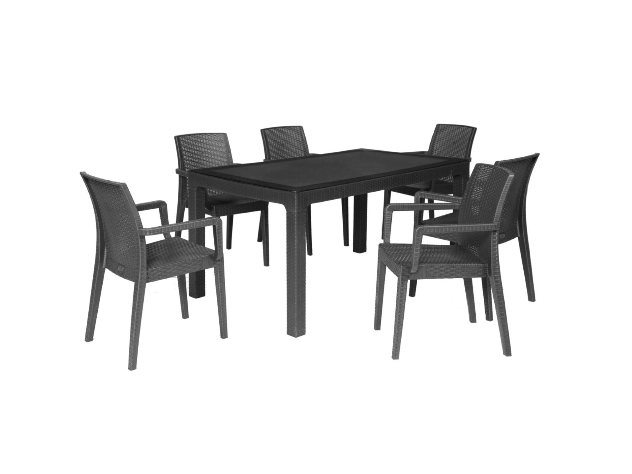 Arizona Camlı 90x150 Antrasit Masa + Siena Kollu 6'lı Antrasit Set