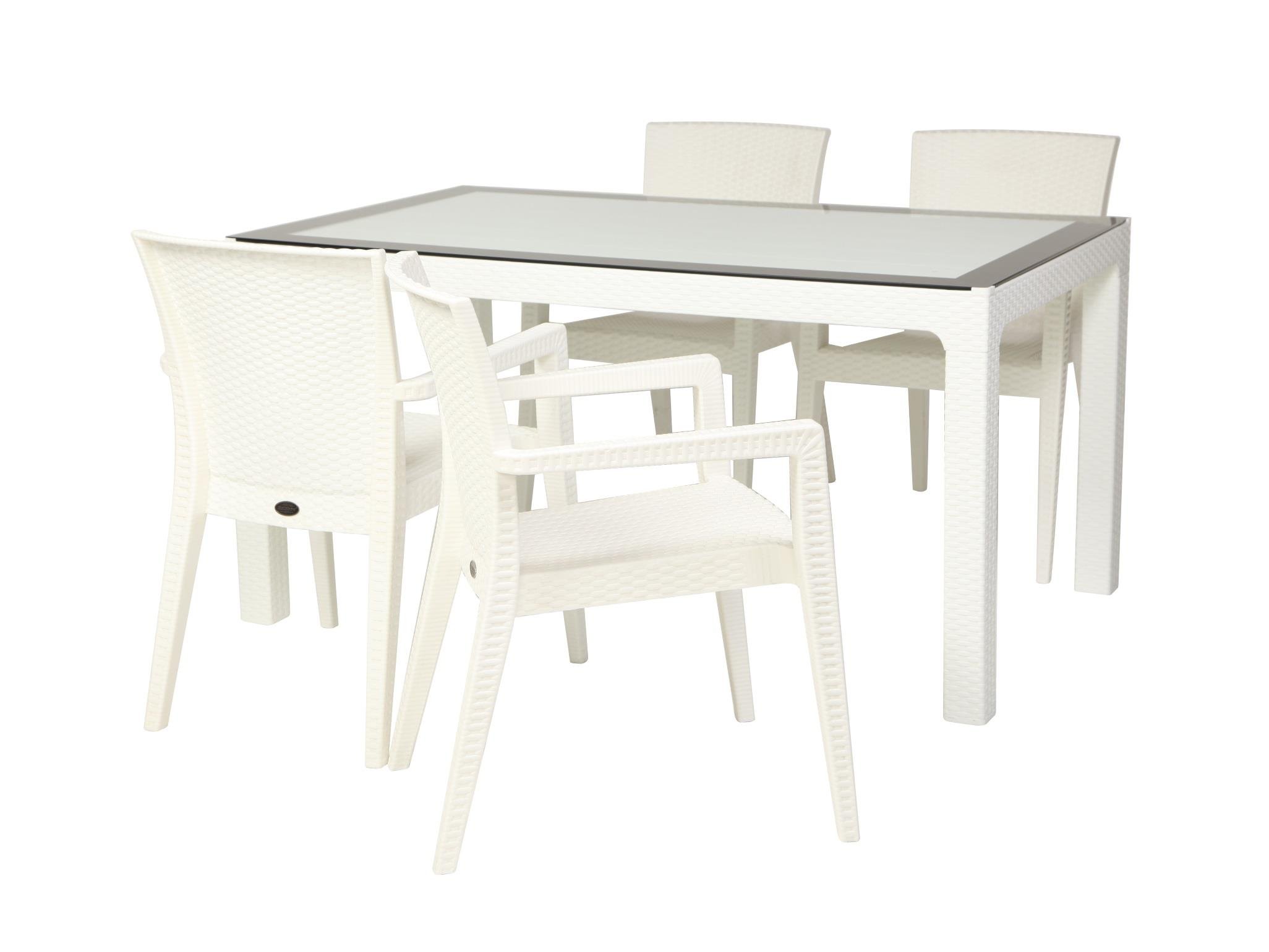 Arizona Camlı 90x150 Beyaz Masa + Montana Kollu 4'lü Beyaz Set