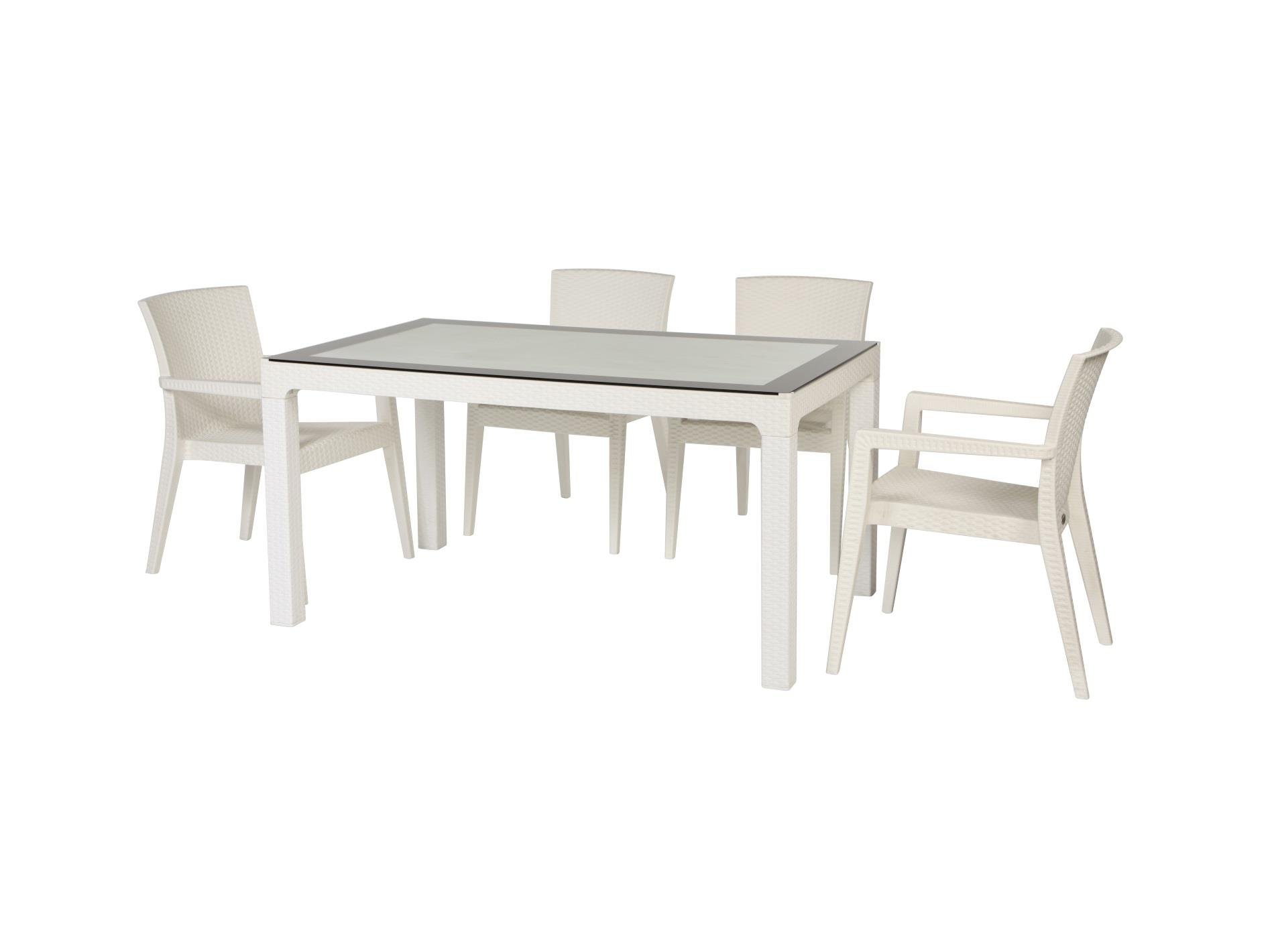 Arizona Camlı 90x150 Beyaz Masa + Montana Kollu 4'lü Beyaz Set