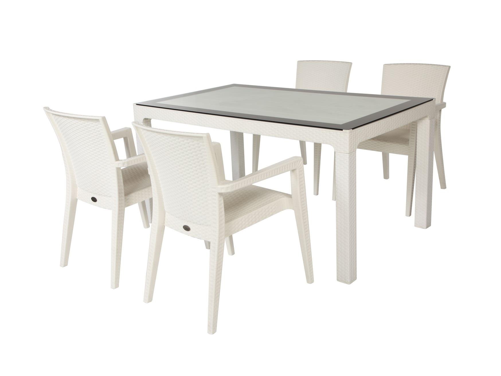 Arizona Camlı 90x150 Beyaz Masa + Montana Kollu 4'lü Beyaz Set