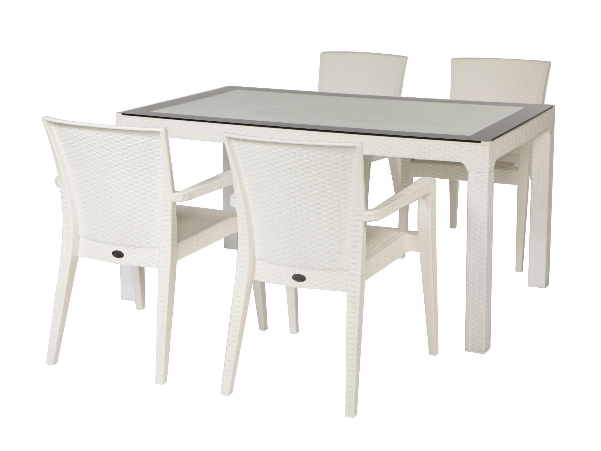 Arizona Camlı 90x150 Beyaz Masa + Montana Kollu 4'lü Beyaz Set