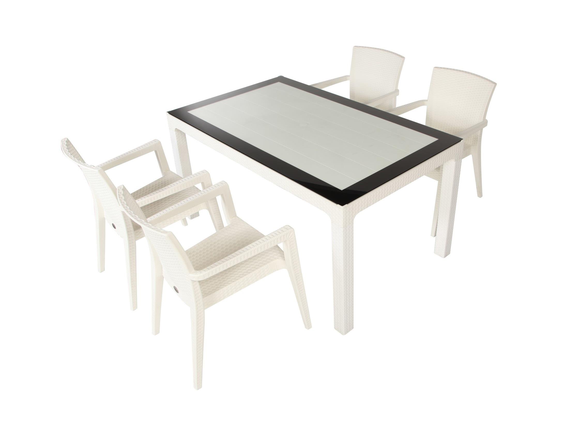 Arizona Camlı 90x150 Beyaz Masa + Montana Kollu 4'lü Beyaz Set