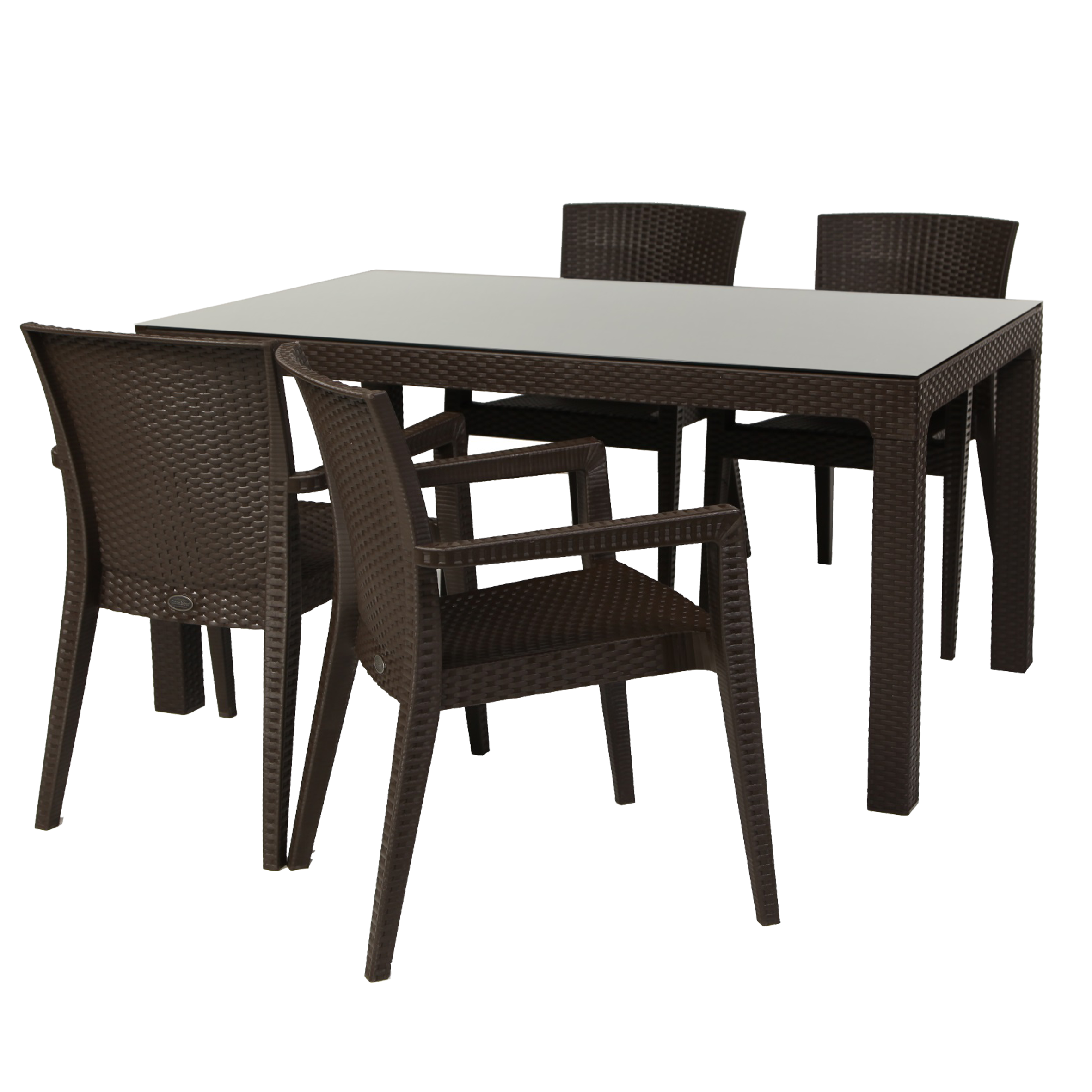 Arizona Camlı 90x150 Kahve Masa + Montana Kollu 4'lü Kahve Set