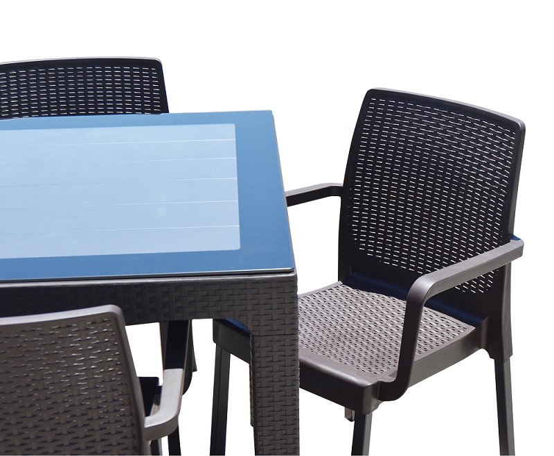 Arizona Camlı 90x150 Kahve Masa + Napoli Kollu 6'lı Kahve Set