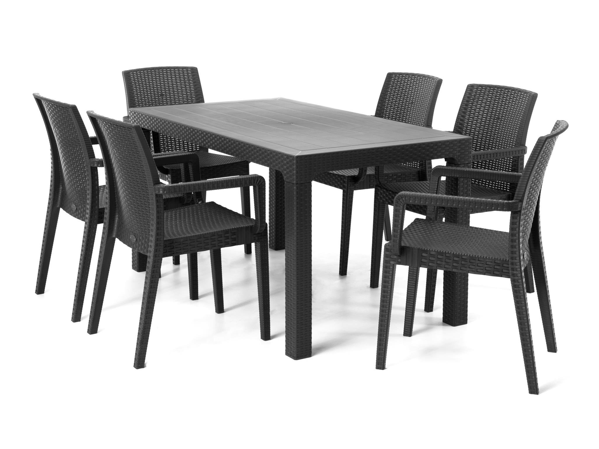 Arizona Camsız 80x140 Antrasit Masa + Siena Starlux Kollu Antrasit 6'lı Set