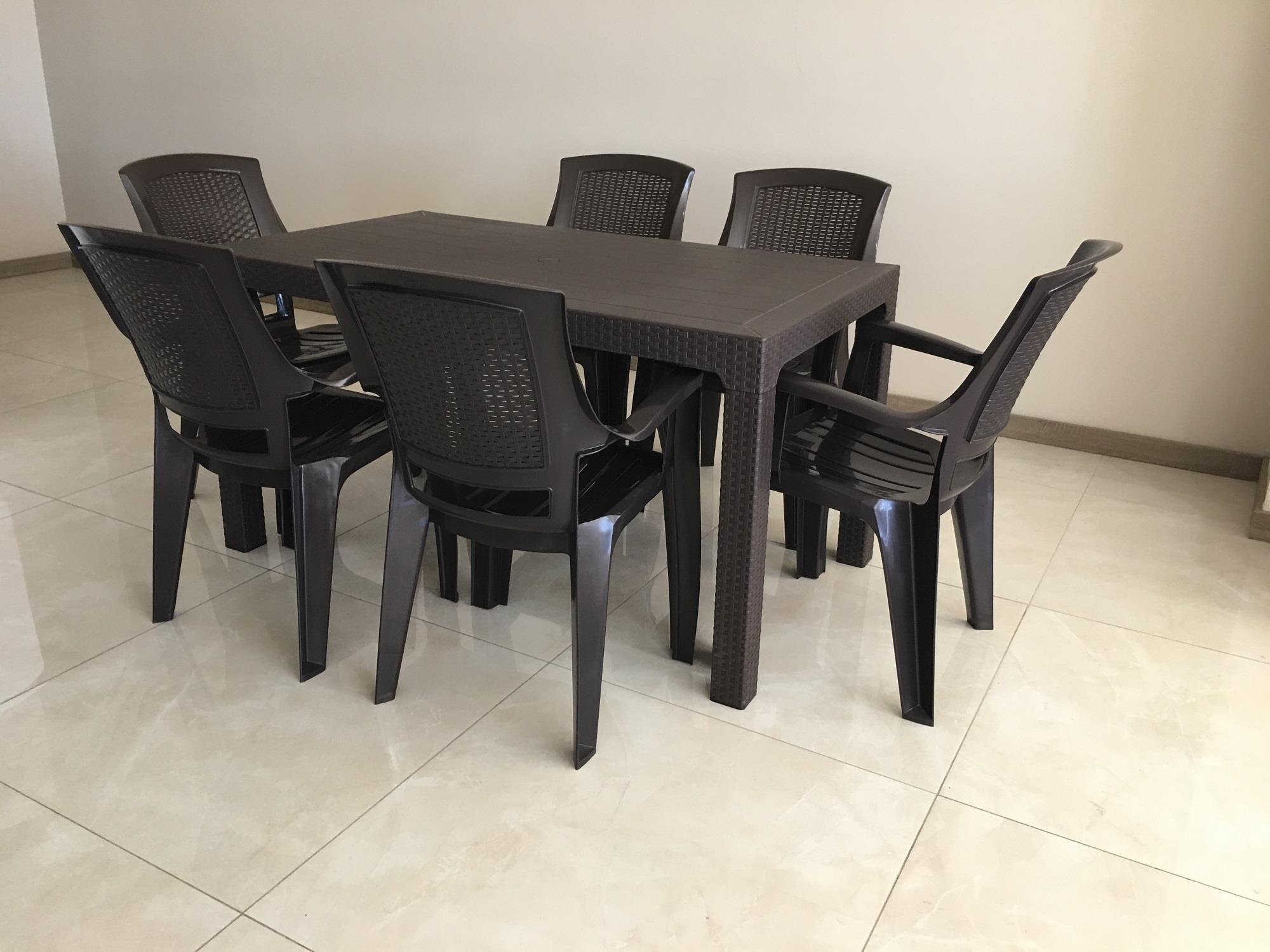 Arizona Camsız 80x140 Kahve Masa + Flora Starlux Kollu Kahve 6'lı Set