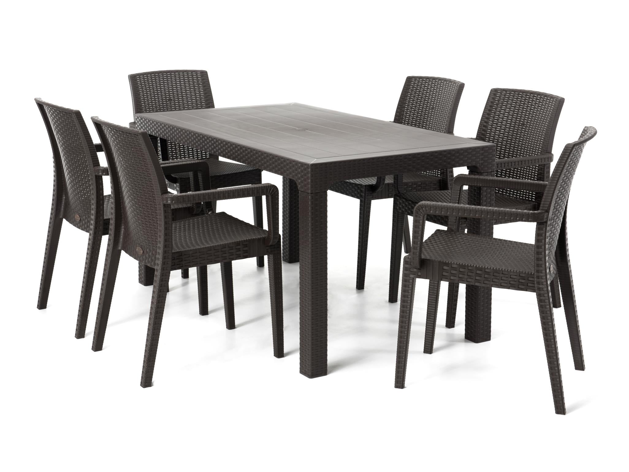 Arizona Camsız 80x140 Kahve Masa + Siena Starlux Kollu Kahve 6'lü Set