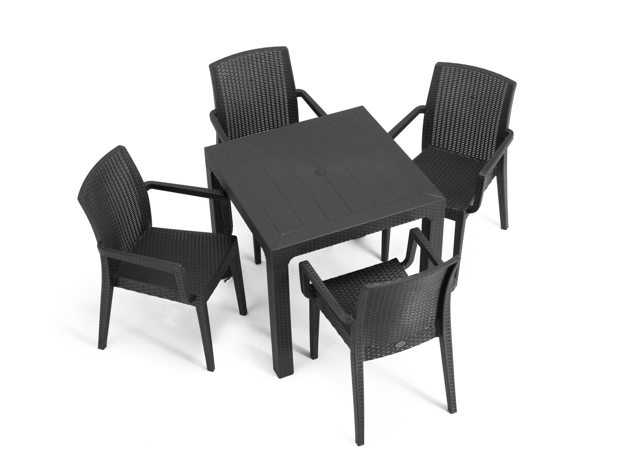 Arizona Camsız 80x80 Antrasit Masa + Siena Starlux Kollu Antrasit 4'lü Set