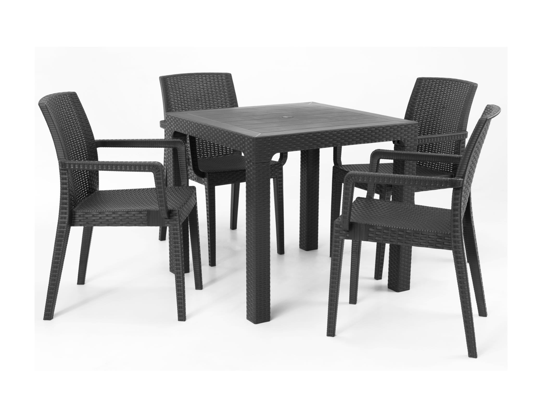 Arizona Camsız 80x80 Antrasit Masa + Siena Starlux Kollu Antrasit 4'lü Set