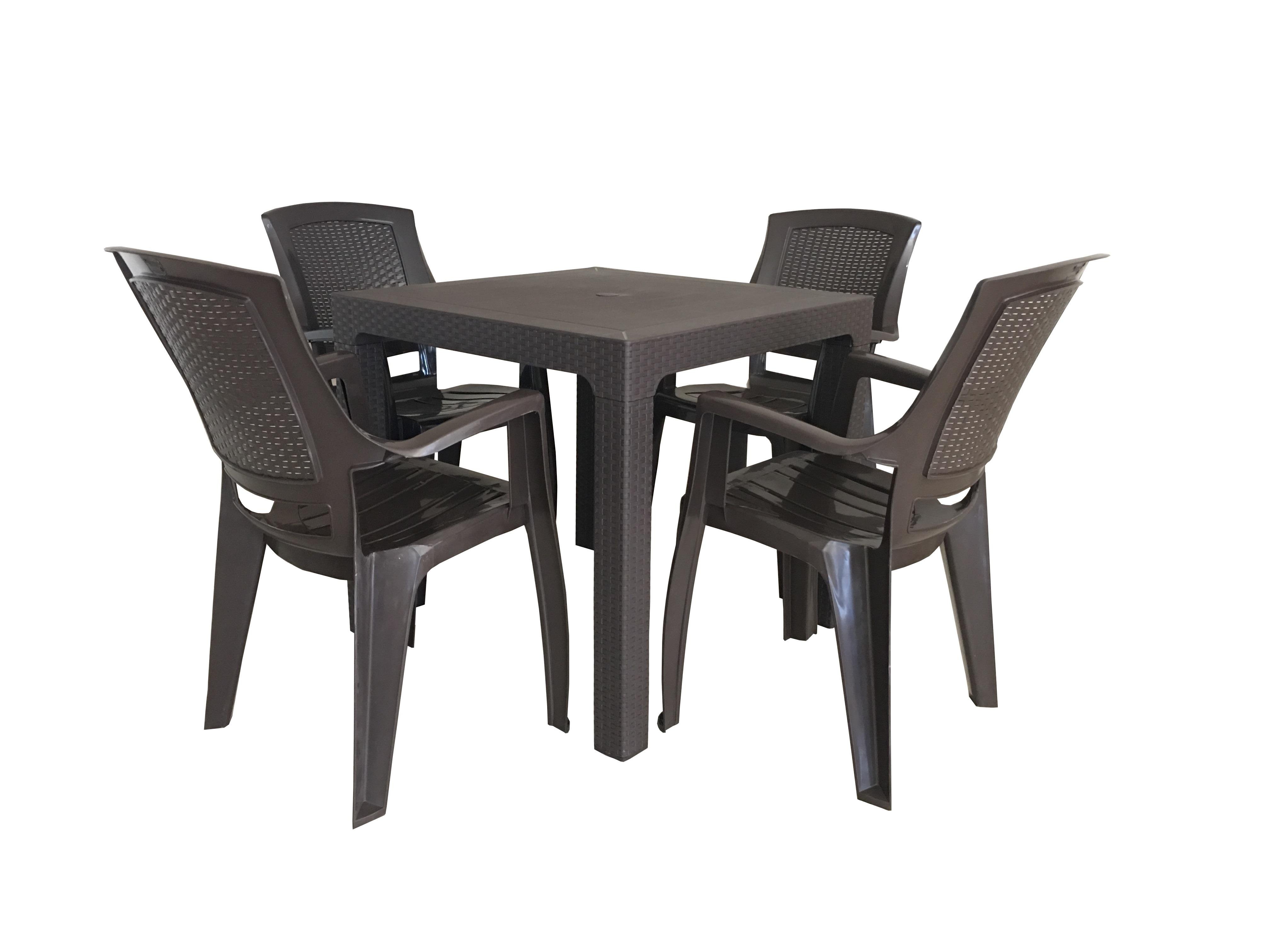 Arizona Camsız 80x80 Kahve Masa + Flora Starlux Kollu Kahve 4'lü Set