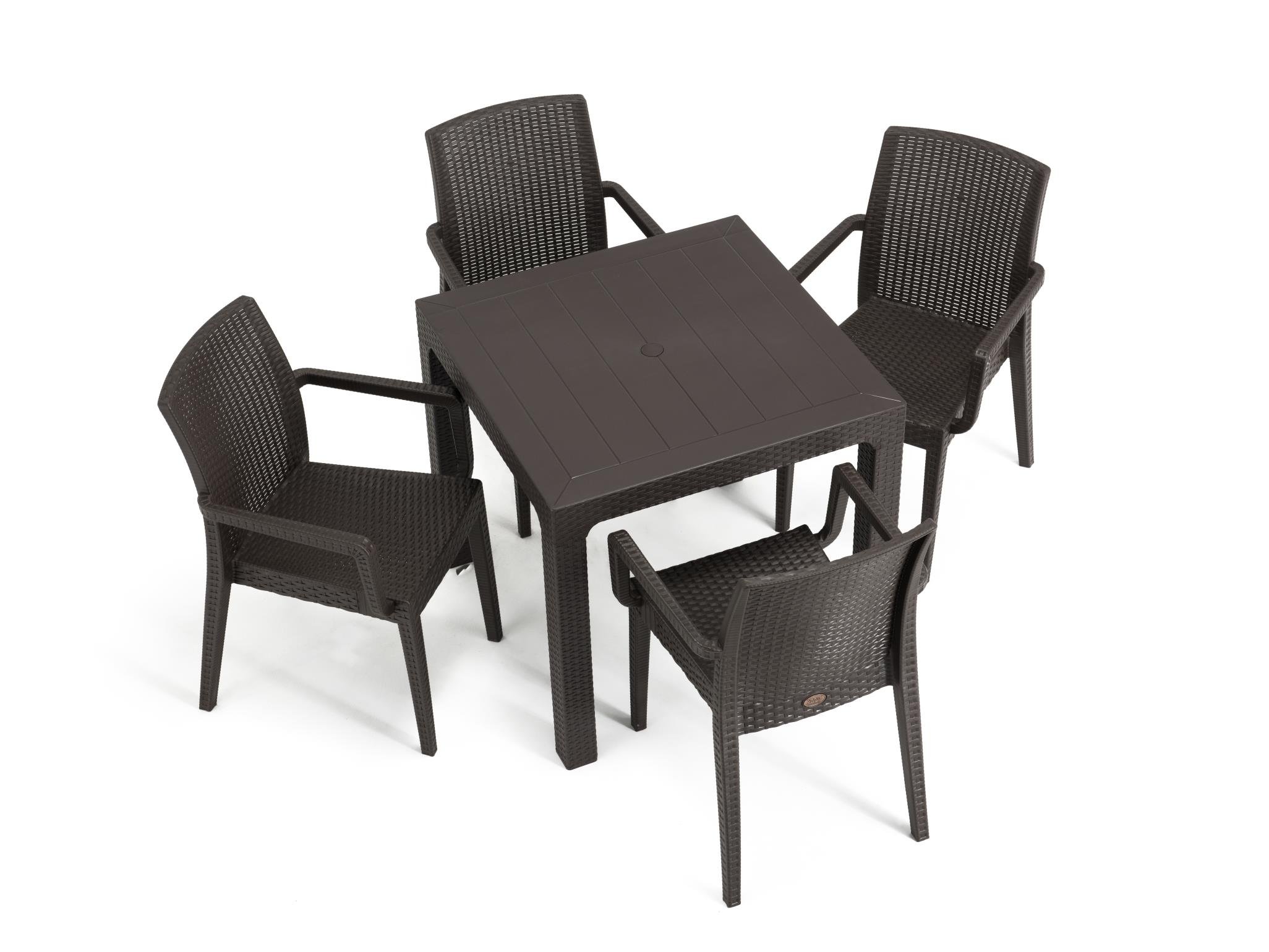 Arizona Camsız 80x80 Kahve Masa + Siena Starlux Kollu Kahve 4'lü Set