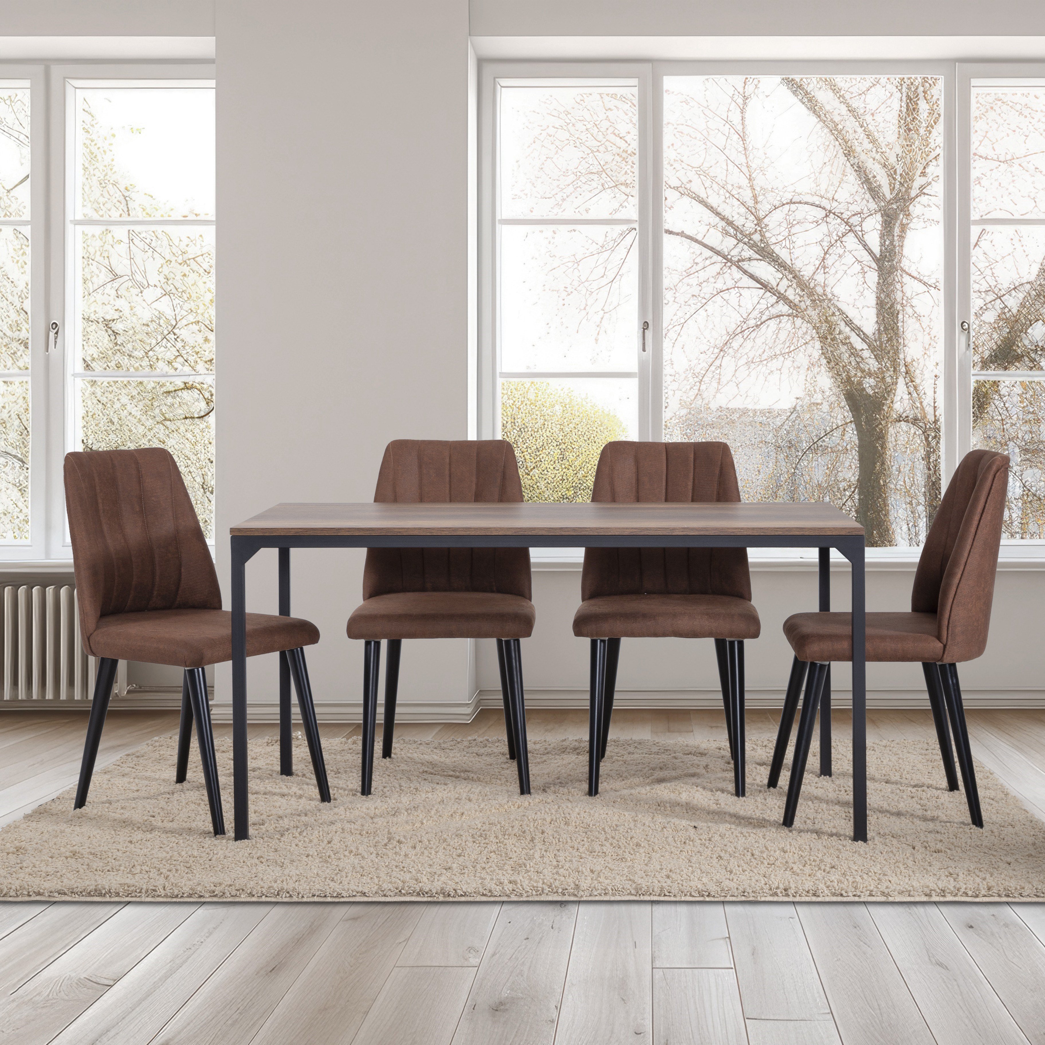 Astor Metal Ayaklı Ahşap Tablalı Yemek Masası