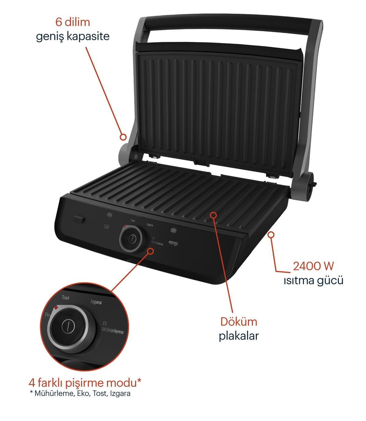 CG 8040 Grundig Dark Inox Tost Makinesi