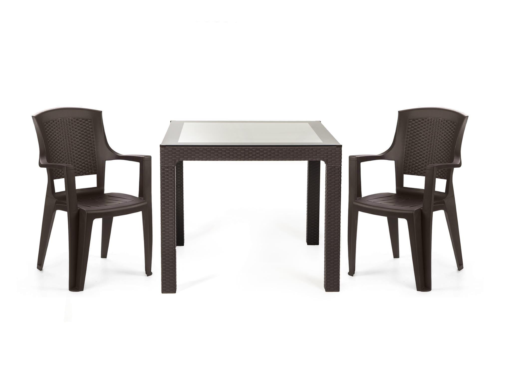 Flora Kollu Plastik Sandalye Rattan Sırt Örgü Desenli Kahve