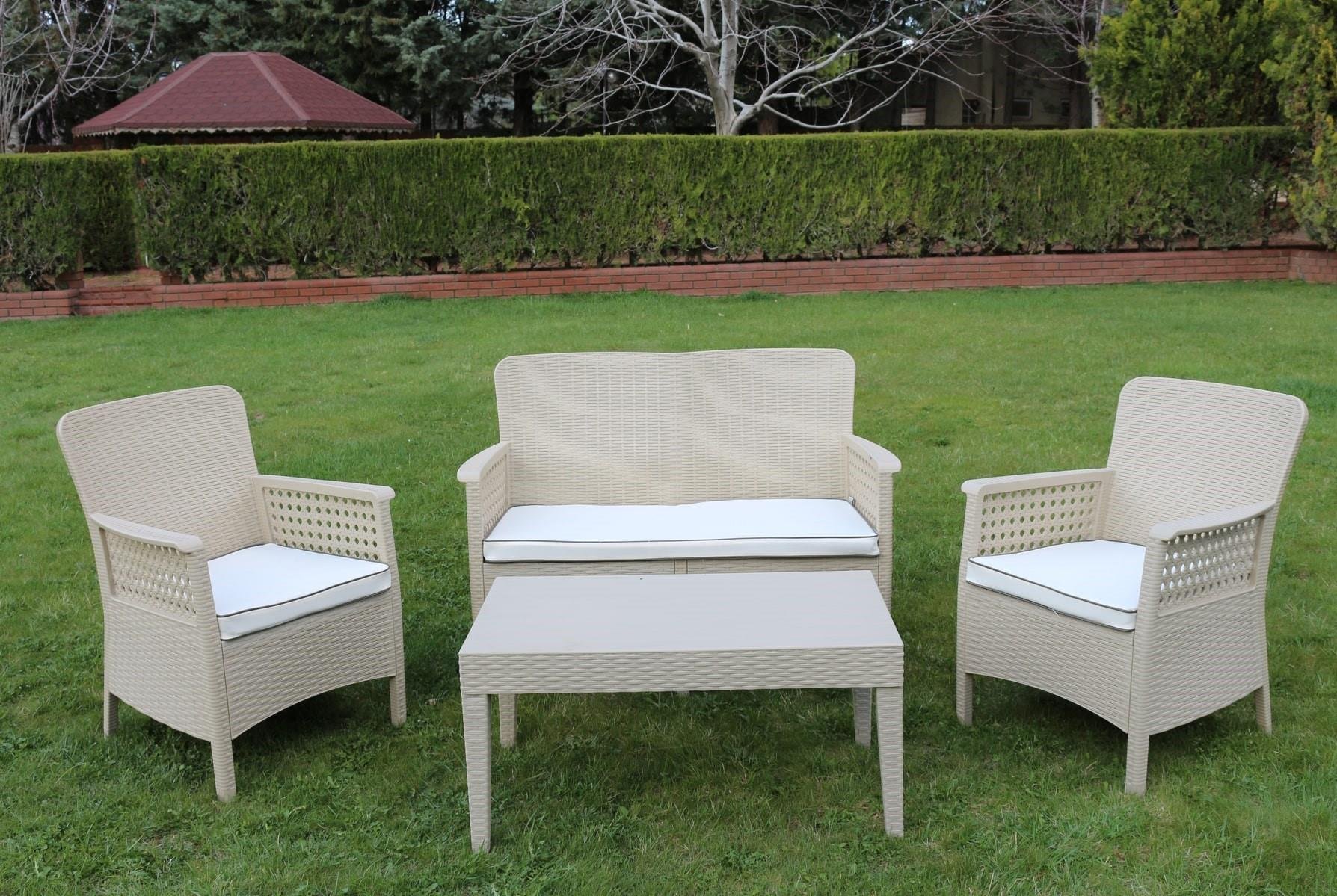 Florida İkili Beyaz Set, Minderli, 2+1+1+S