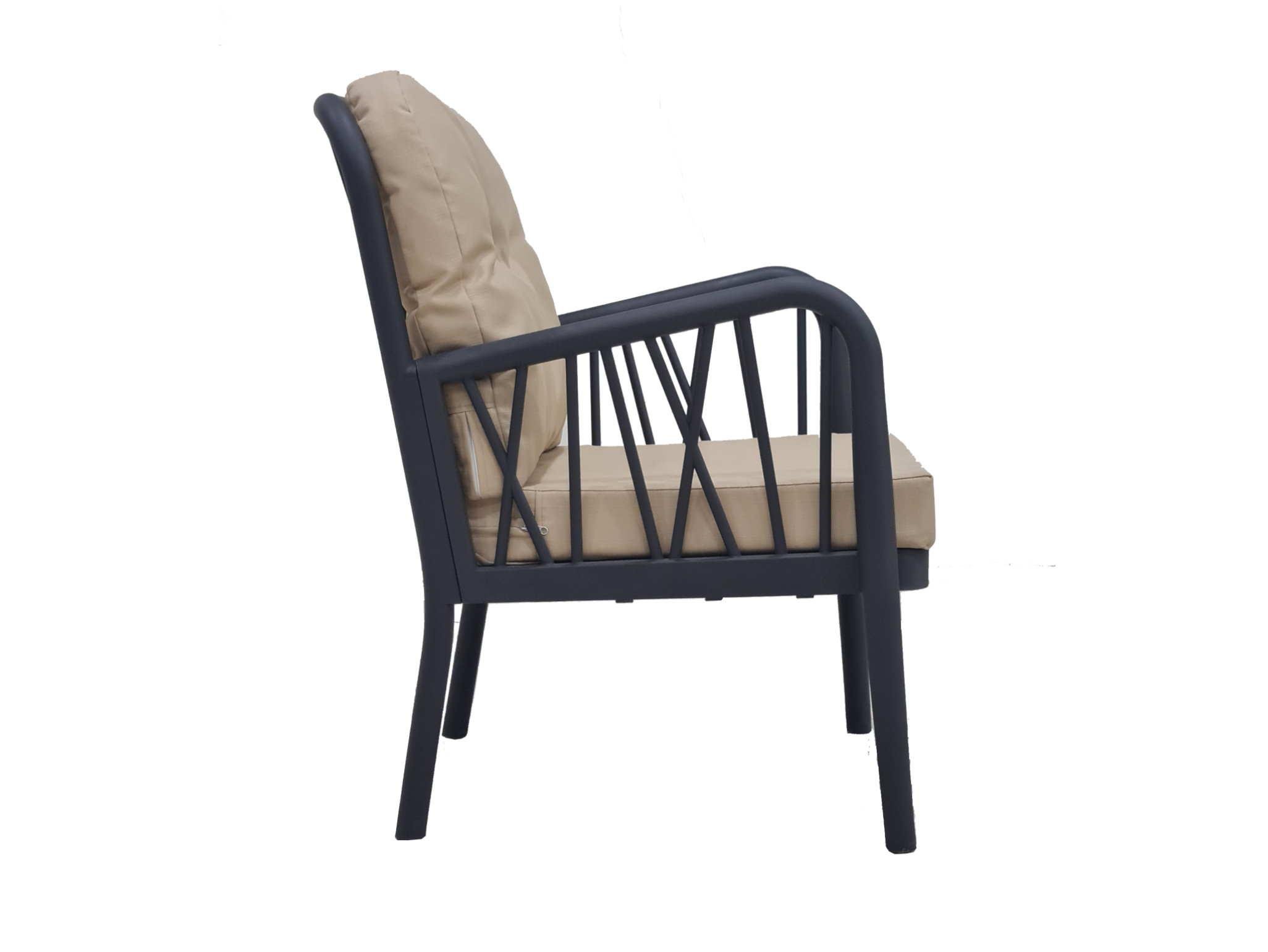 Gala İkili Antrasit Set, Krem Minderli 2+1+1+S