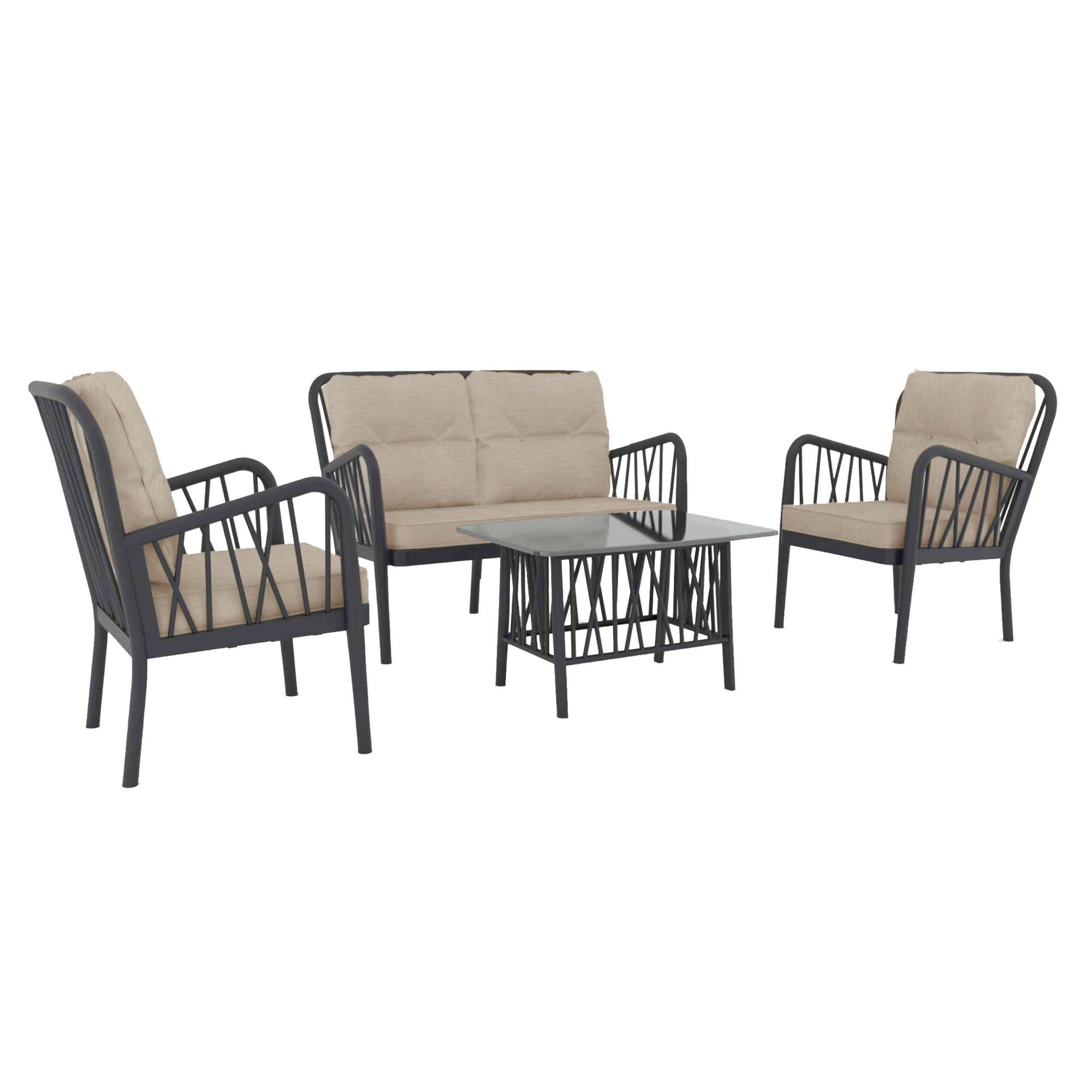 Gala İkili Antrasit Set, Krem Minderli 2+1+1+S