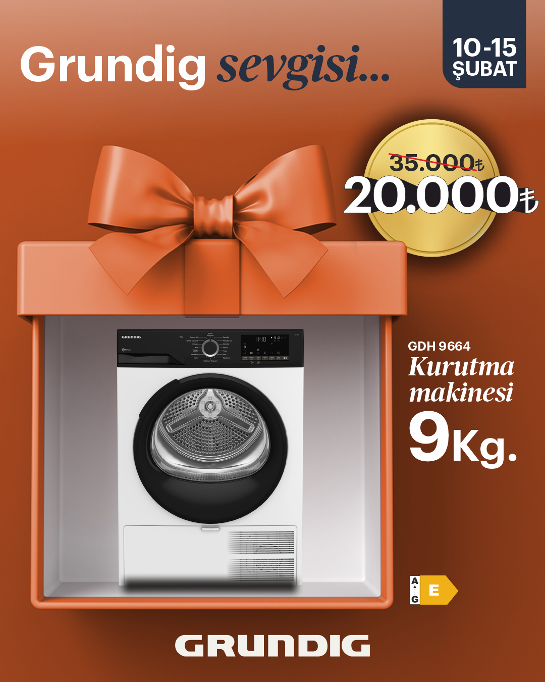 GDH 9664 Grundig 9 Kg Isı Pompalı Beyaz Kurutma Makinesi