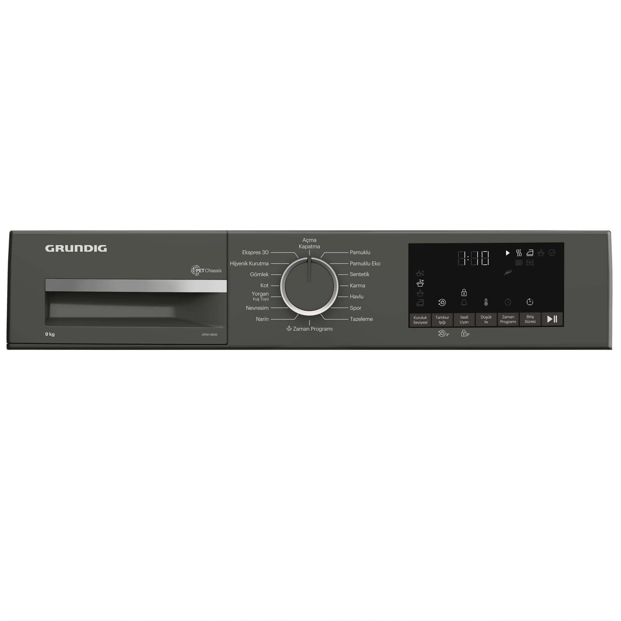 GPDH 9645 Grundig 9 Kg Isı Pompalı Manhattan Gray Kurutma Makinesi