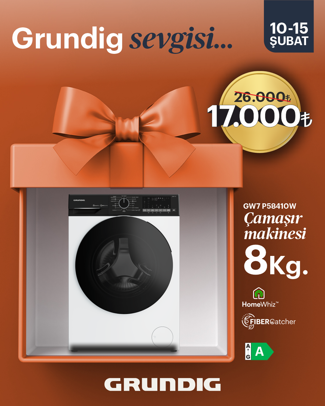 GW7P58410W Grundig 8 Kg Inverter Motor FiberCatcher™ Home Whiz Çamaşır Makinesi