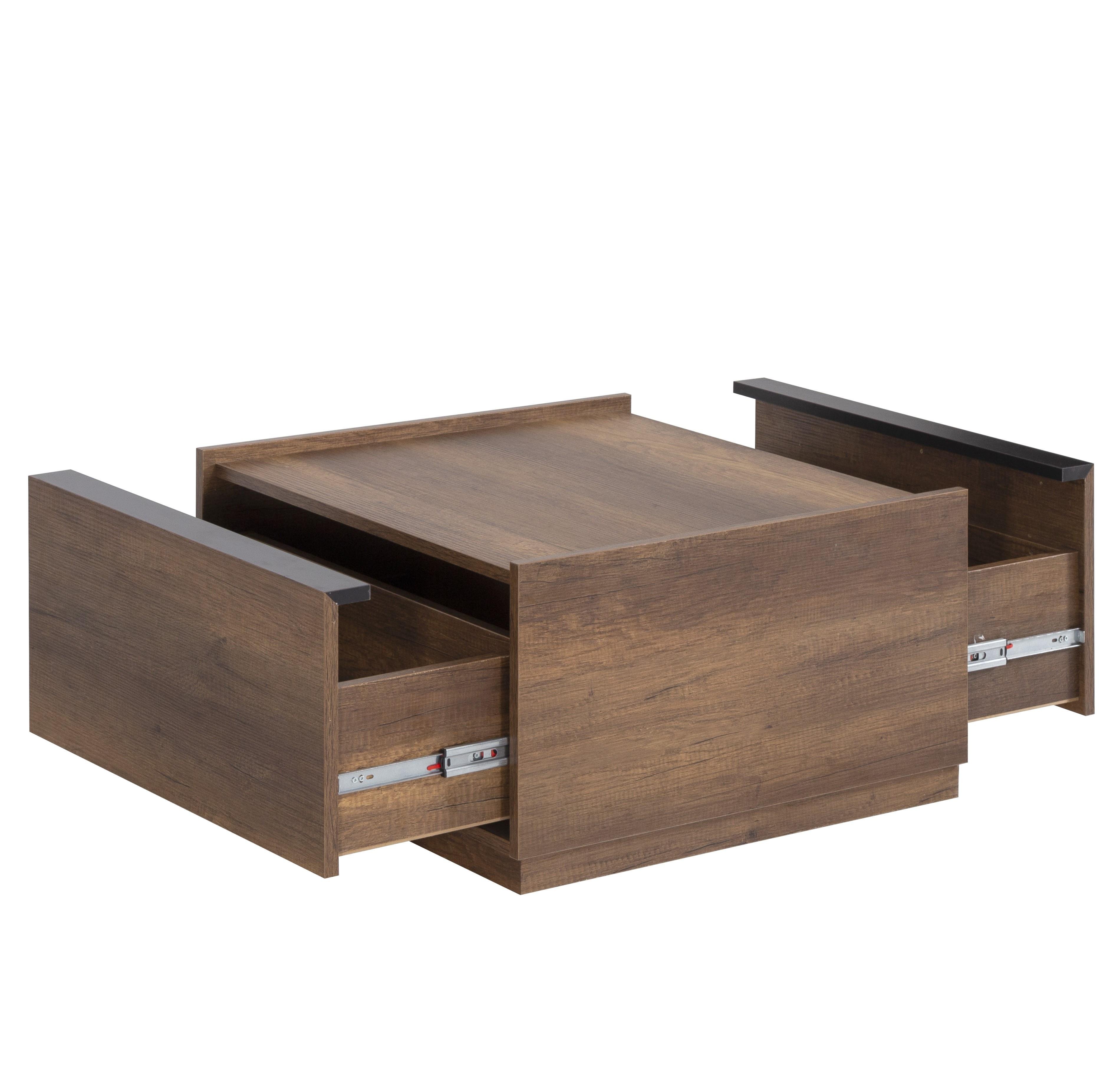 Marron Derin İki Çekmeceli Orta Sehpa 75x71x41cm