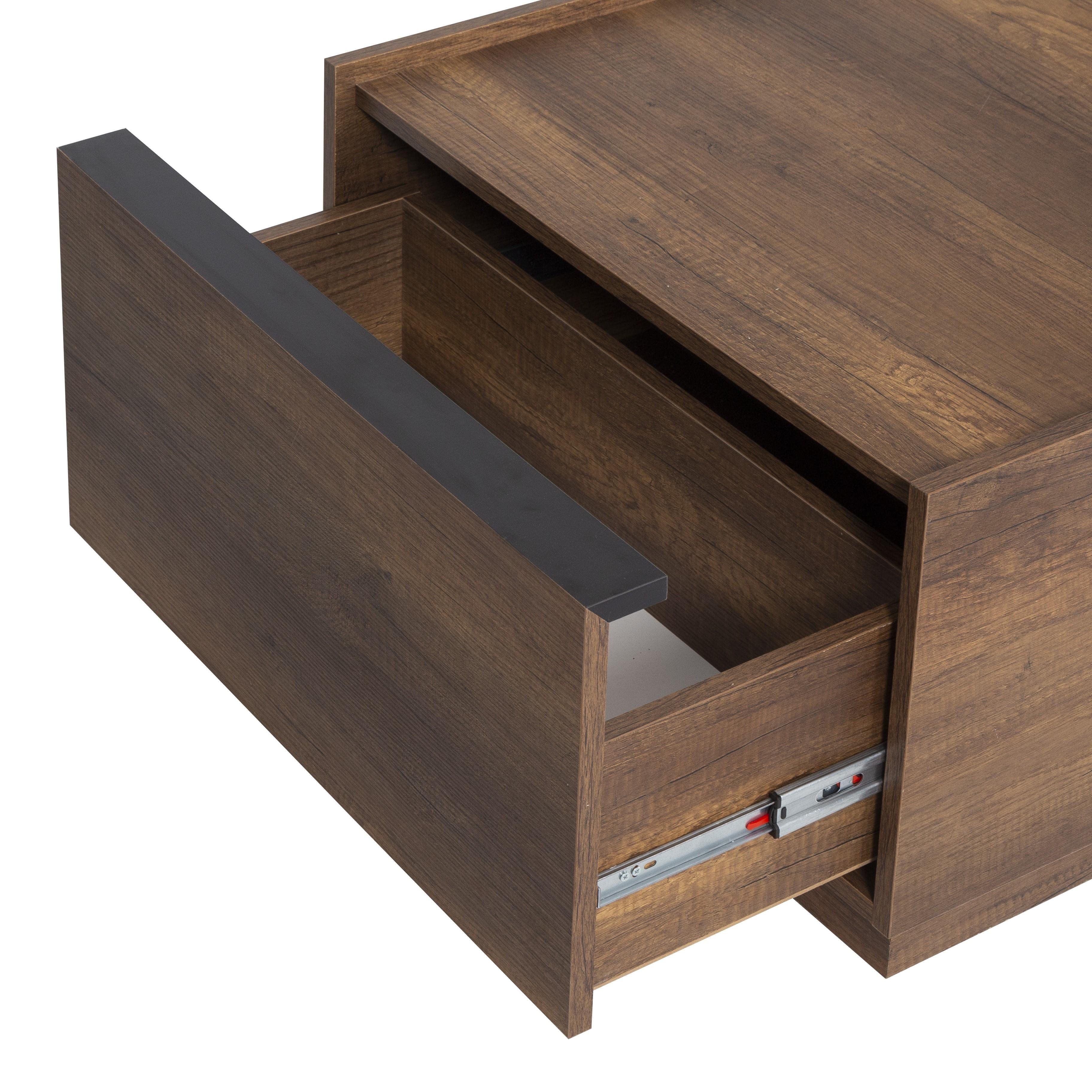 Marron Derin İki Çekmeceli Orta Sehpa 75x71x41cm