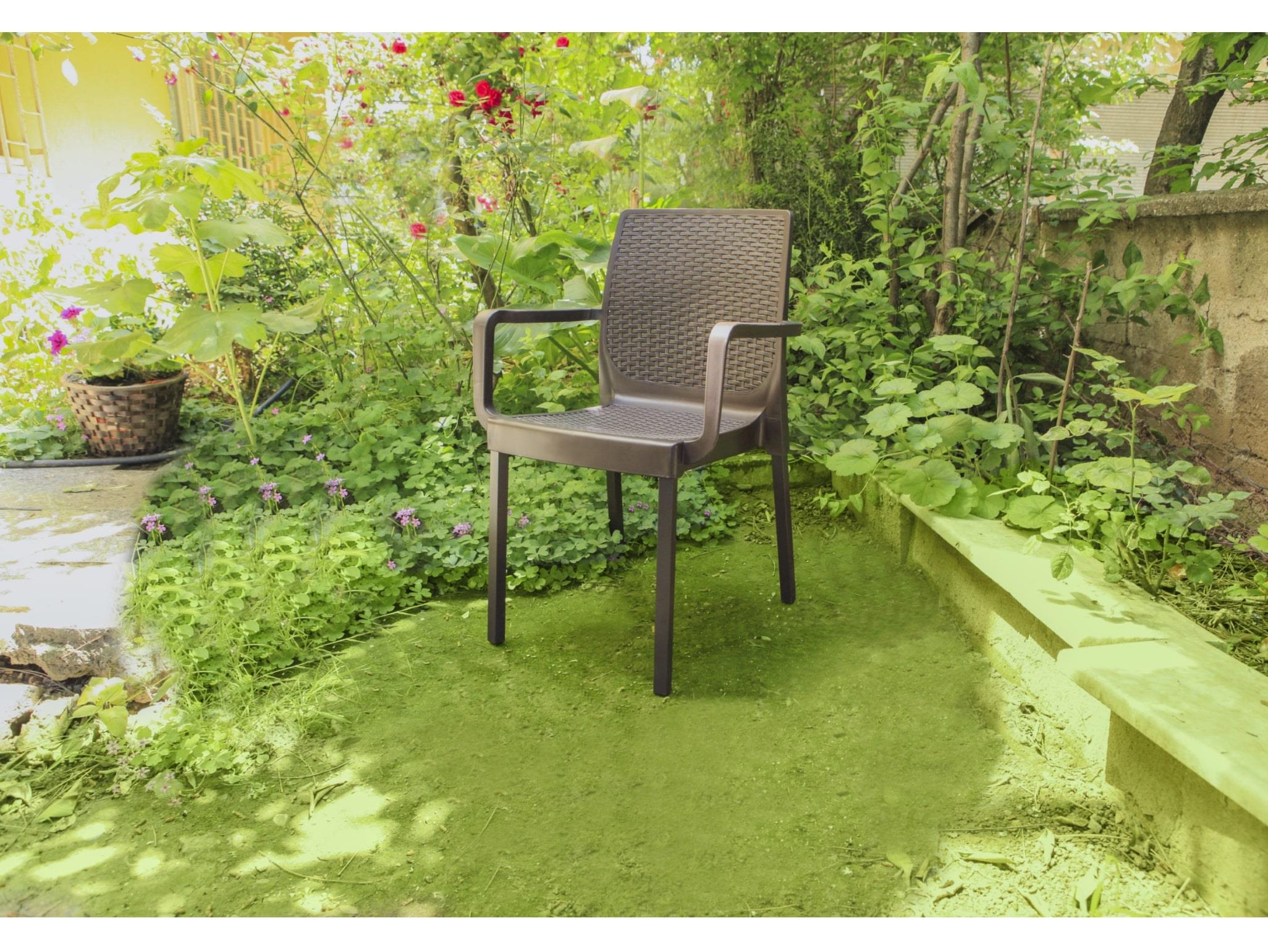 Napoli Metal Ayaklı Plastik Kahve Rattan Kollu Sandalye