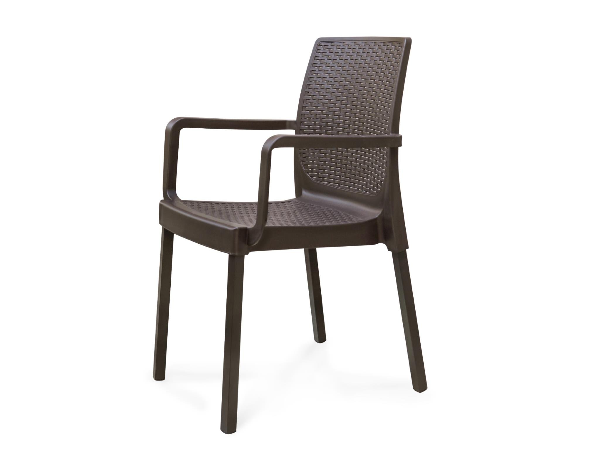 Napoli Metal Ayaklı Plastik Kahve Rattan Kollu Sandalye