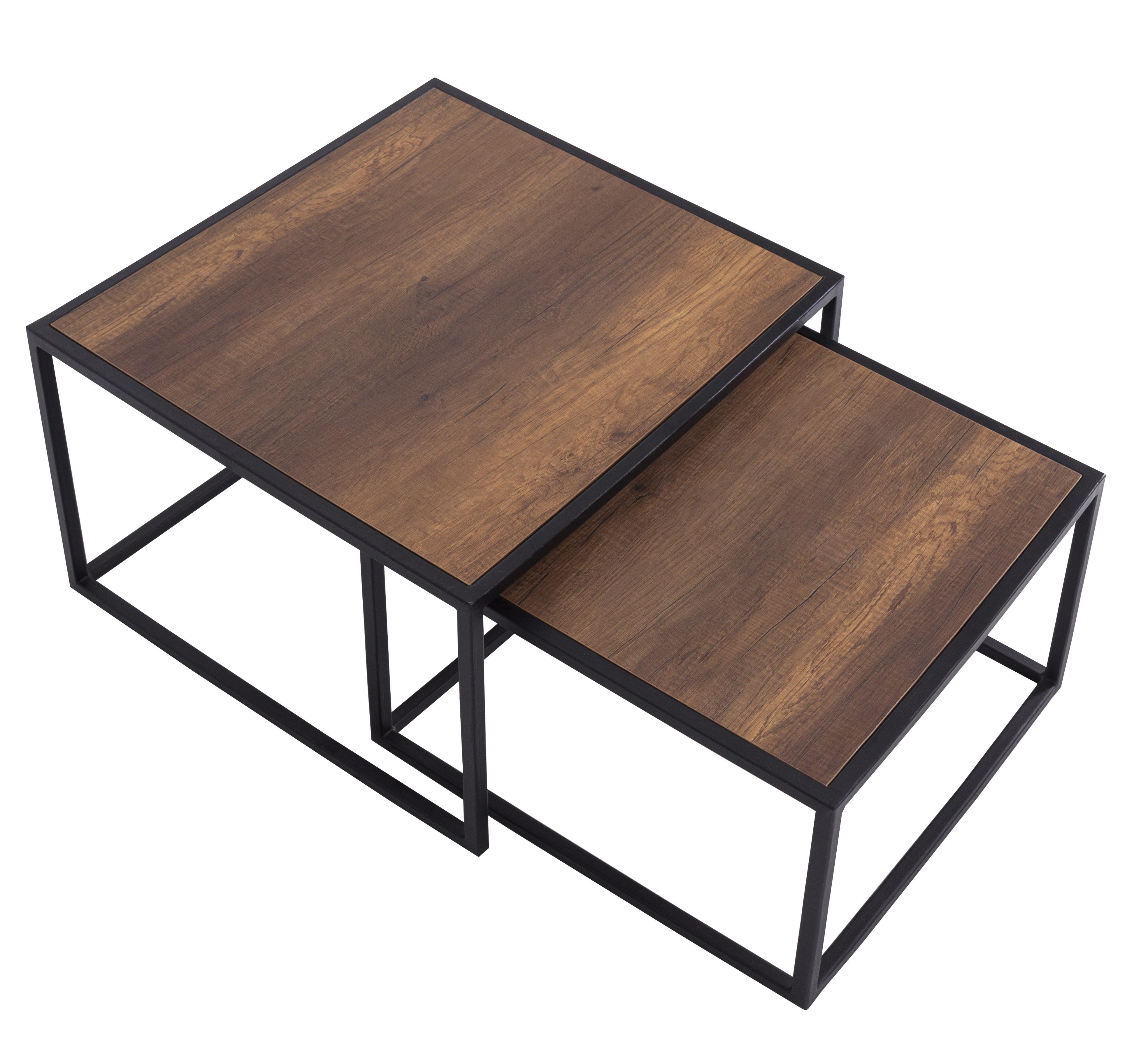 Nola İkili Metal Ayaklı Kare Orta Sehpa Takımı 70cm / 60cm