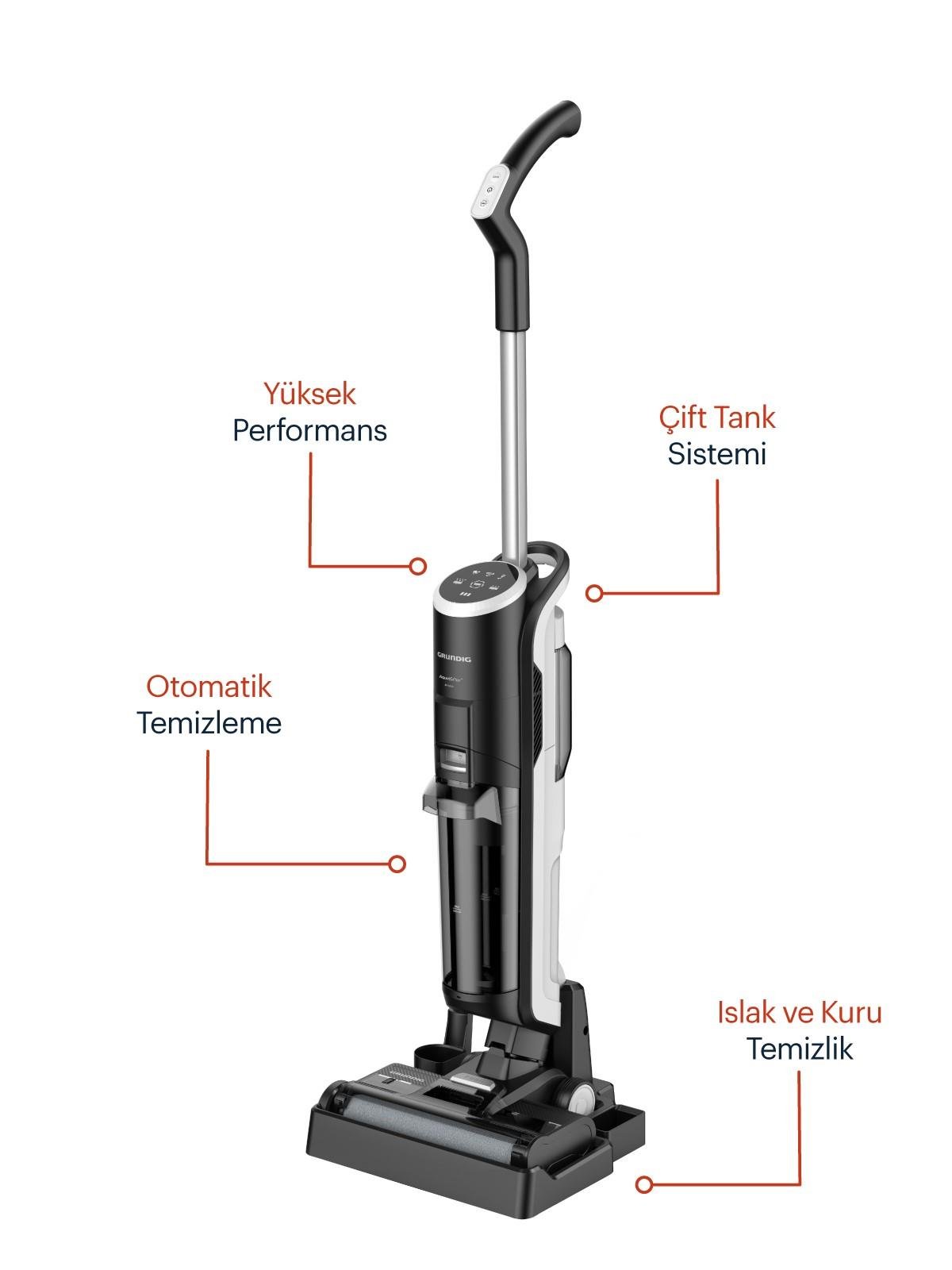 VCW 7230 Grundig AquaFlex™ Kablosuz Islak/Kuru Şarjlı Dik Süpürge