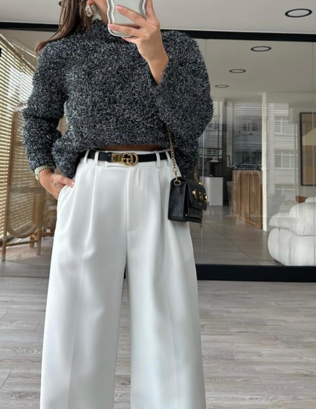  Antrasit Simli Dik Yaka Yumuşak Dokulu Kazak