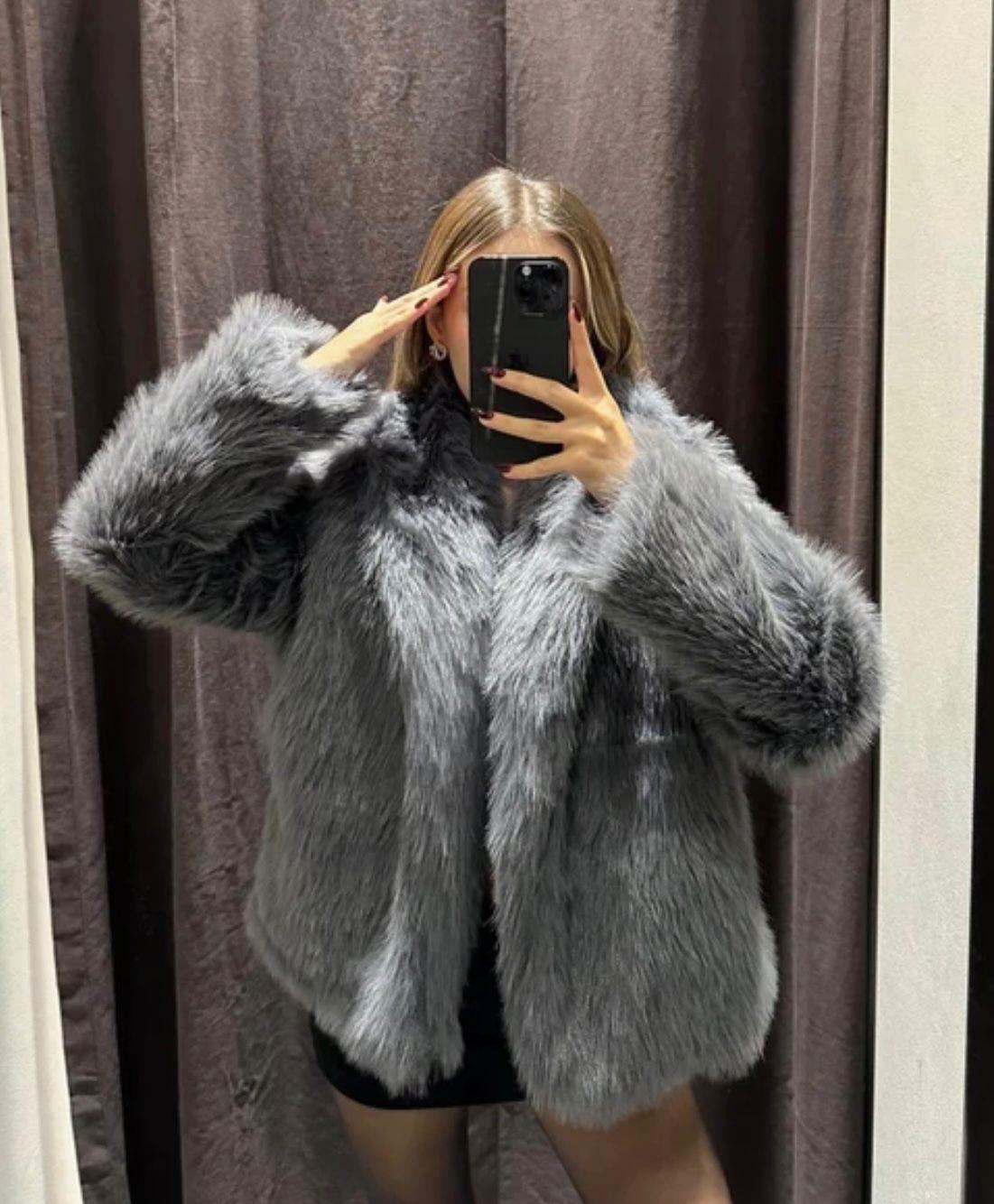 Antrasit Premium Suni Kürk Ceket