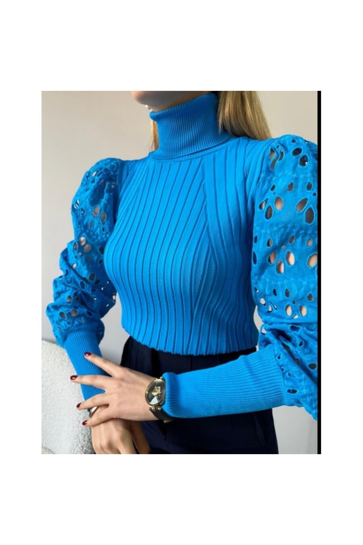 Balıkçı Yaka Fisto Kol Mavi Triko