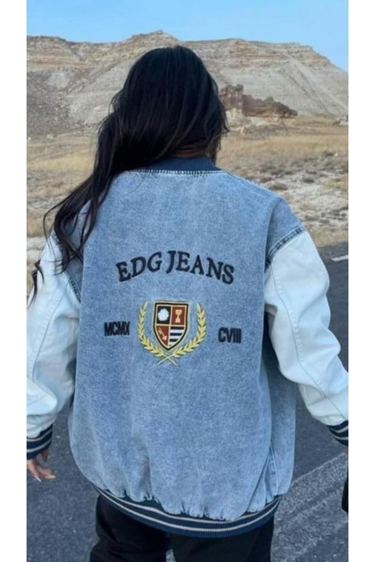 Baskılı Oversize Kot Ceket
