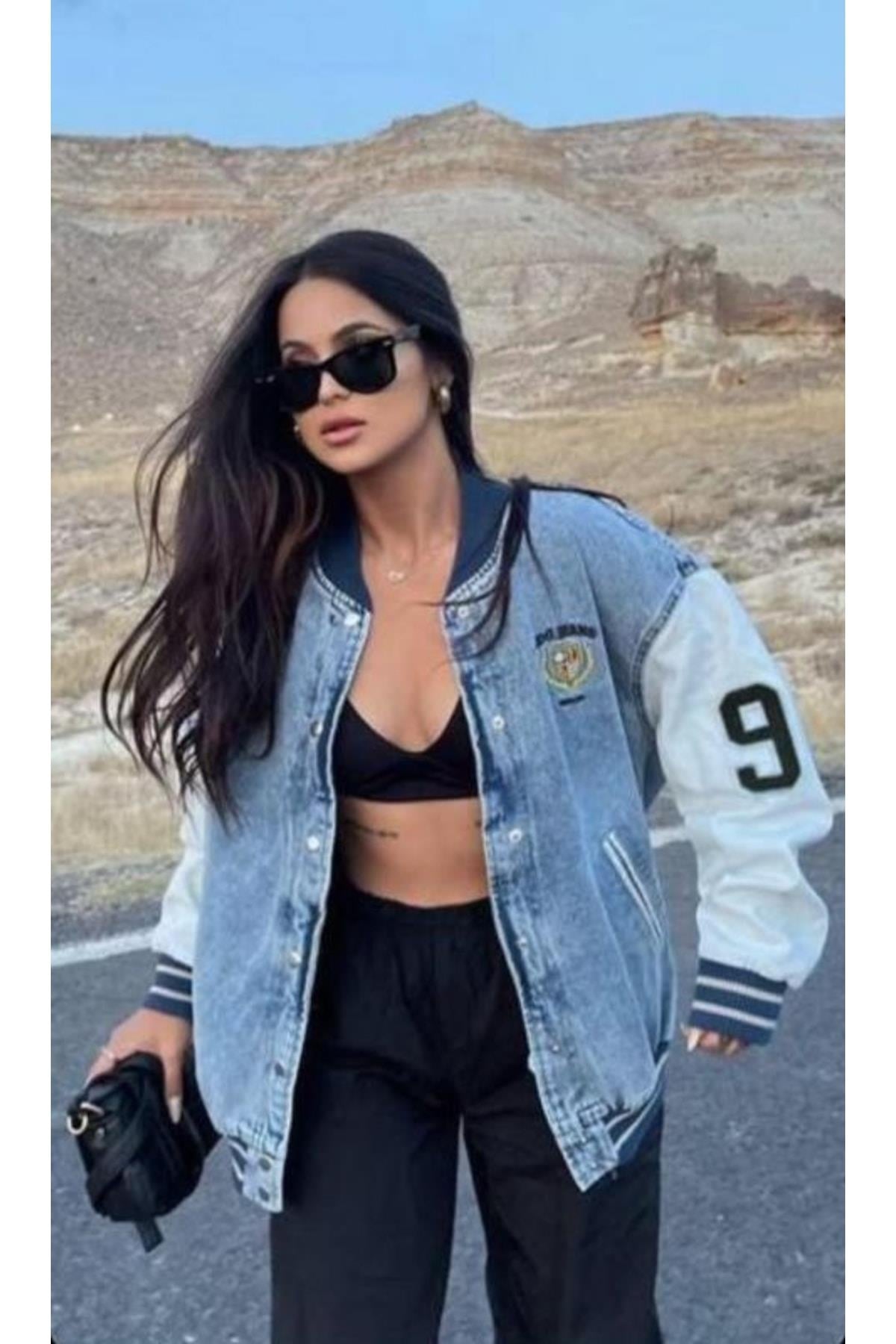 Baskılı Oversize Kot Ceket