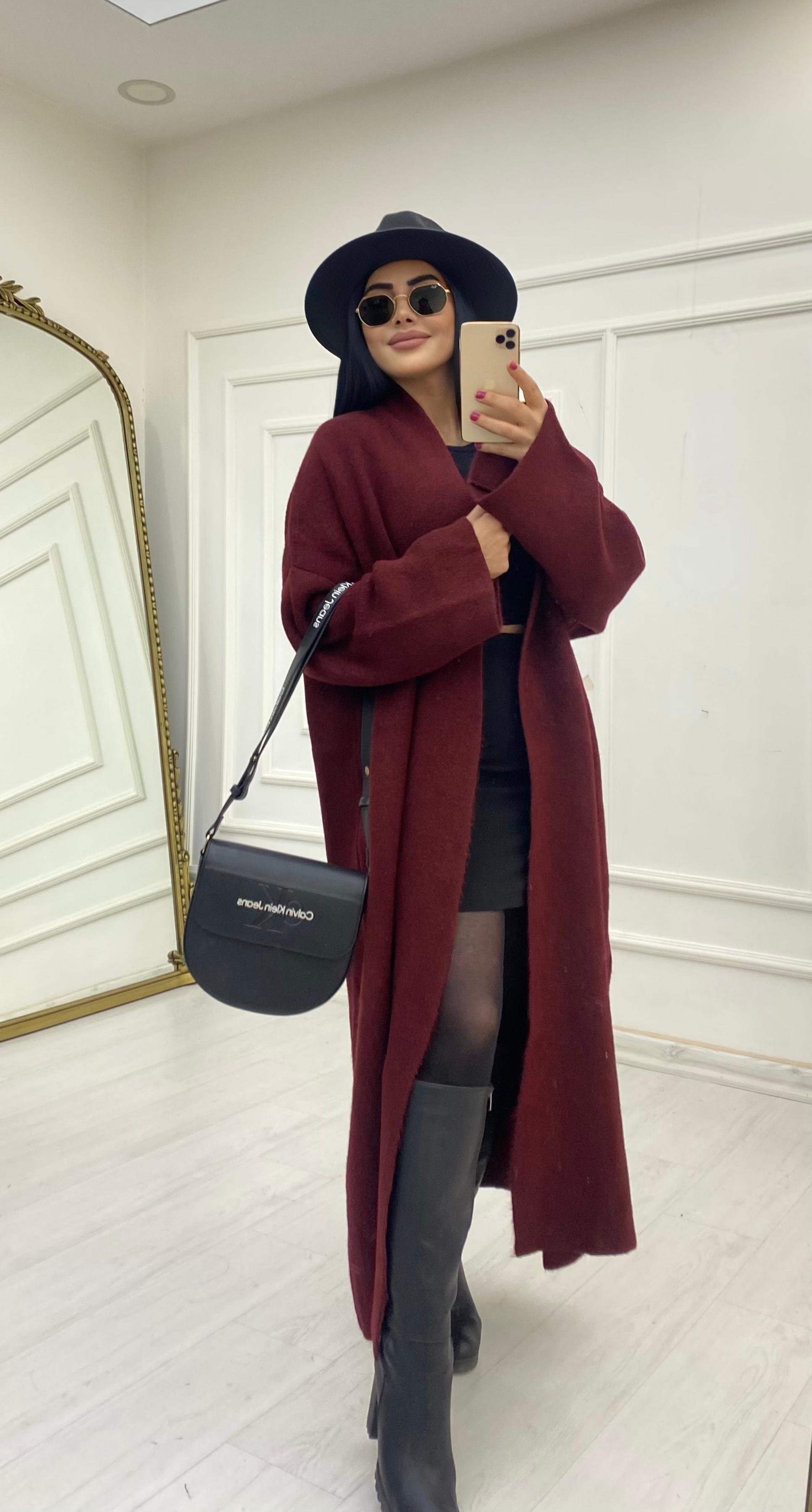 Bordo Oversize Triko Hırka