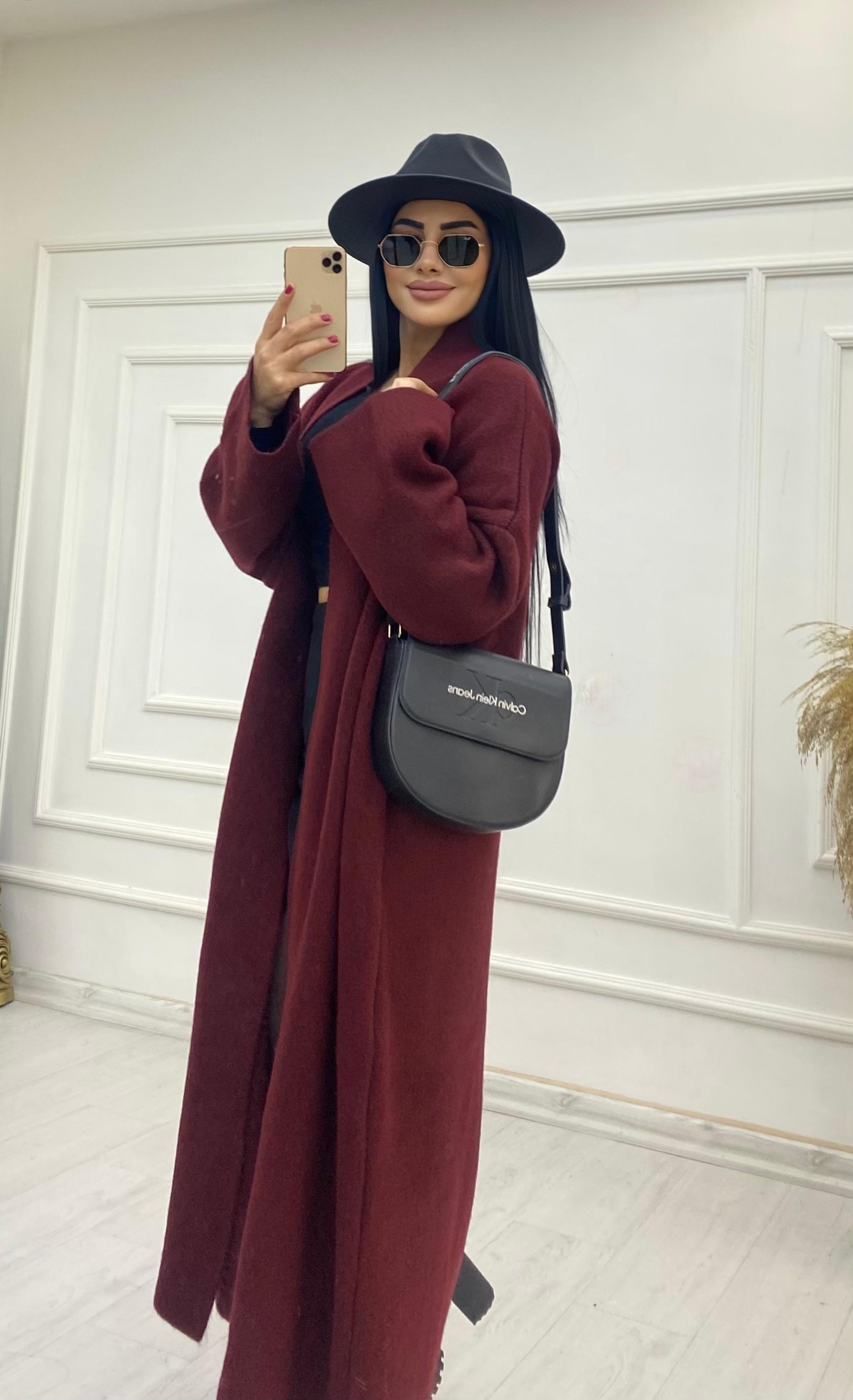 Bordo Oversize Triko Hırka