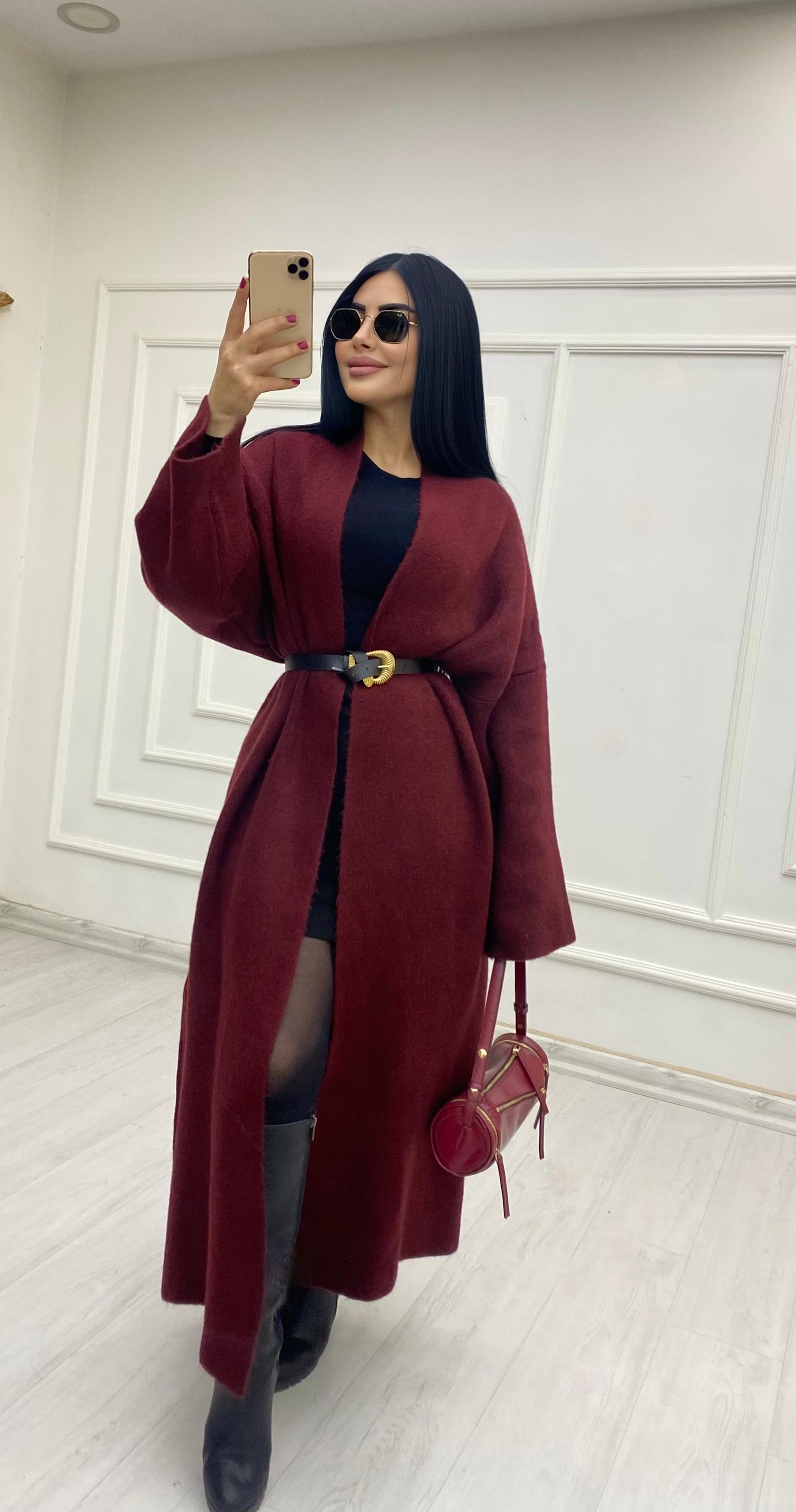 Bordo Oversize Triko Hırka